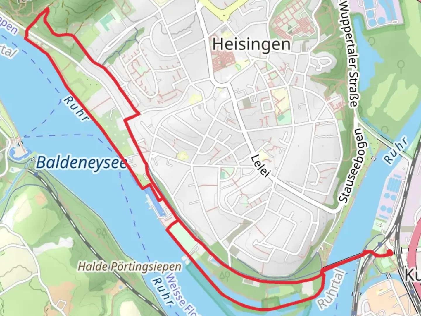 An image depicting the trail Ruhr via GeoRoute Ruhr and its surrounding area.