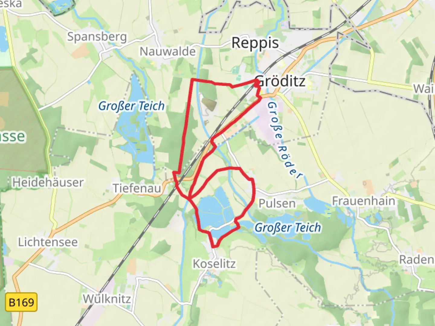 An image depicting the trail Gröditz, Toffelsteich and Frauenteich Loop and its surrounding area.
