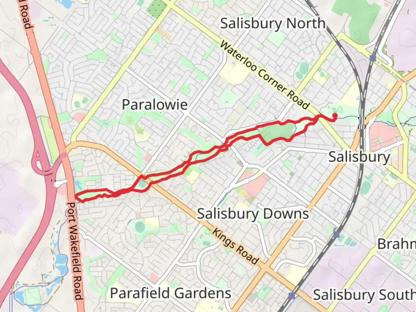 An image depicting the trail Little Para Linear Park Track and its surrounding area.