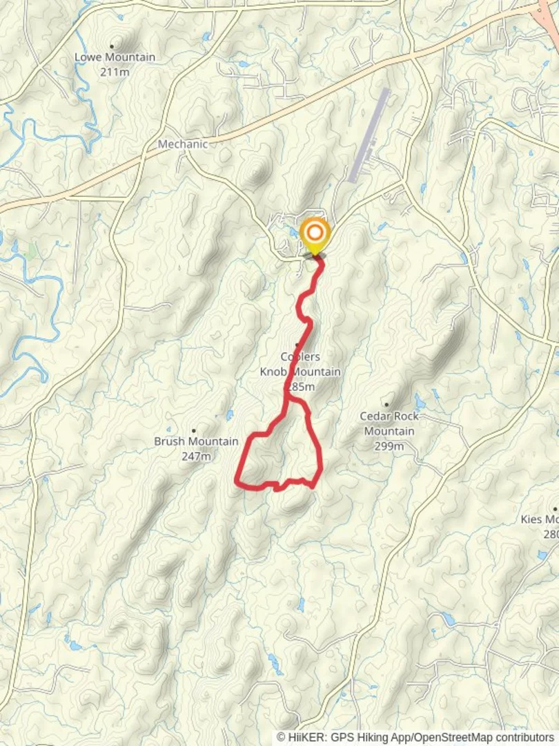 An image depicting the trail Coolers Knob Mountain Loop and its surrounding area.