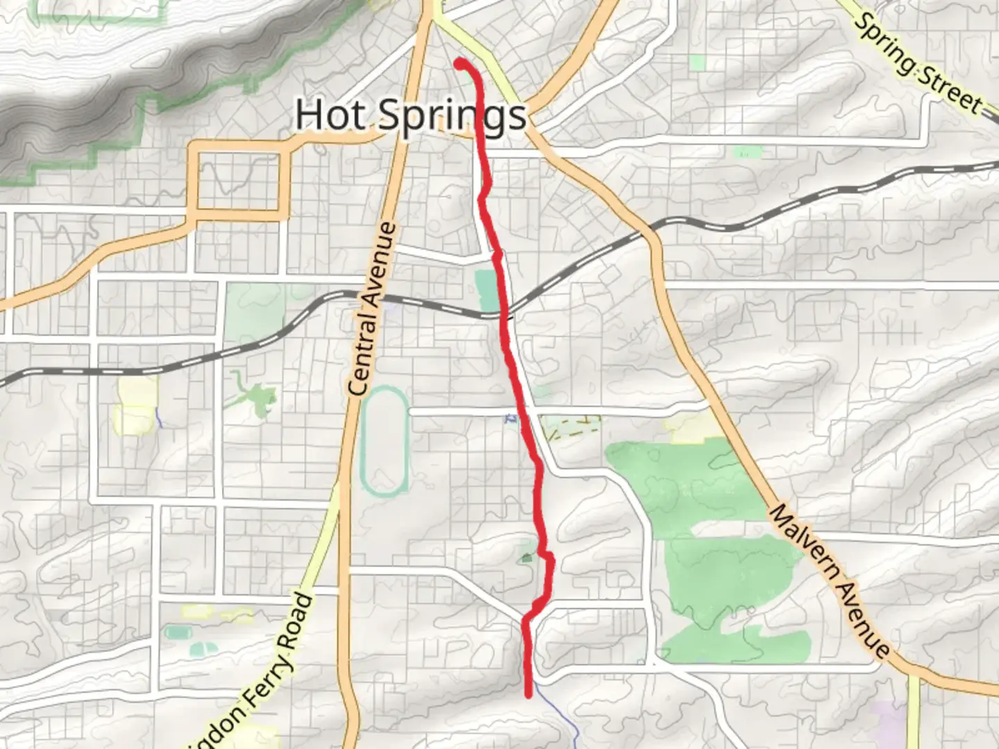 An image depicting the trail Hot Springs Creek Greenway Trail and its surrounding area.