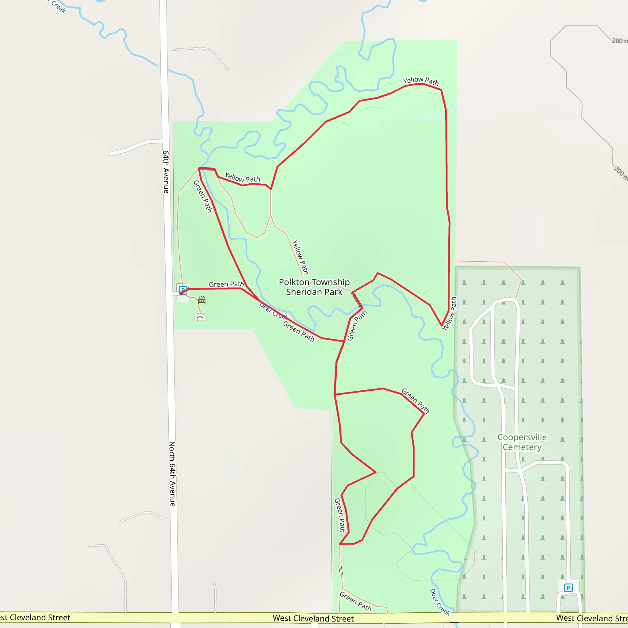 Green and Yellow Path Loop mobile static map