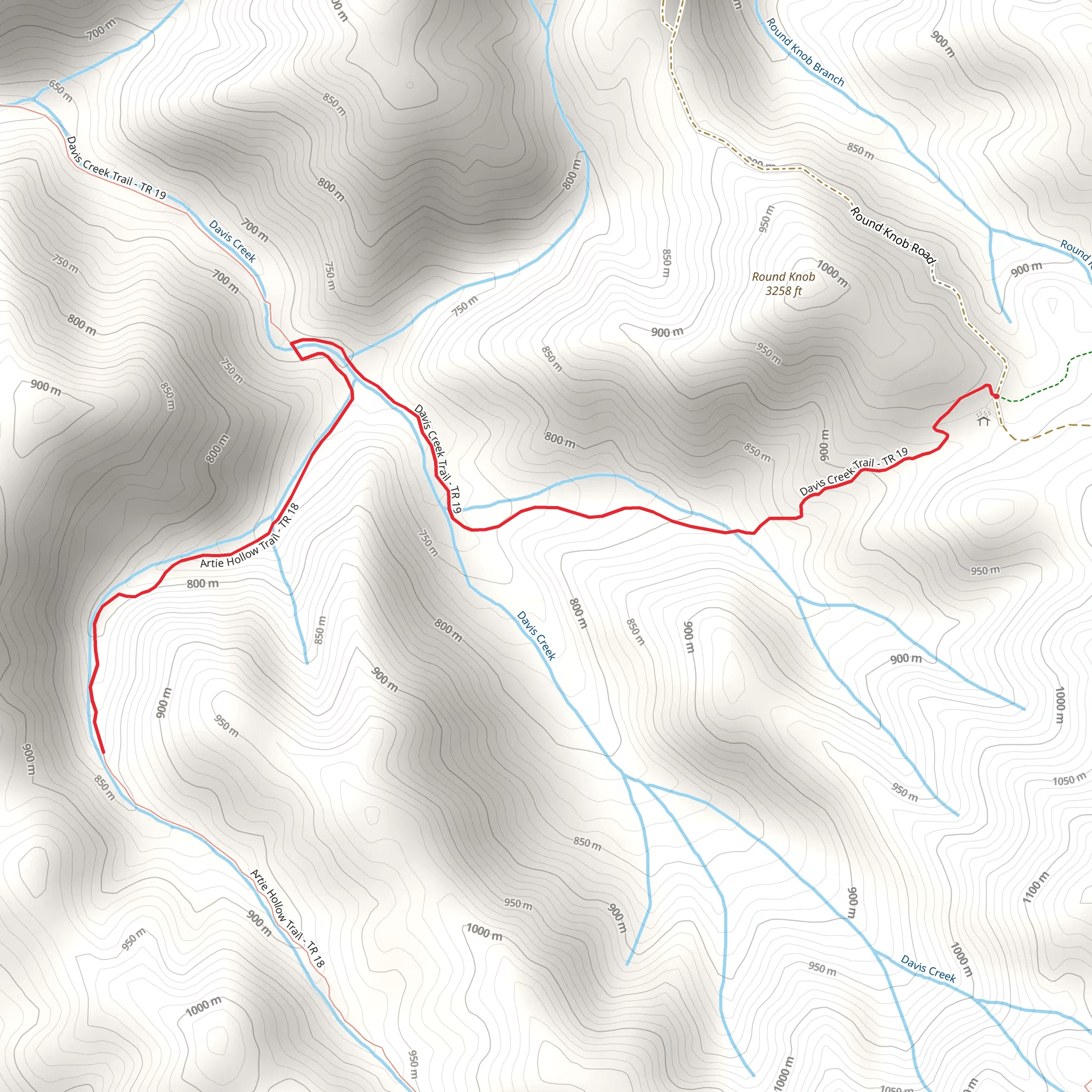 Artie Hollow and Davis Creek Trail mobile static map