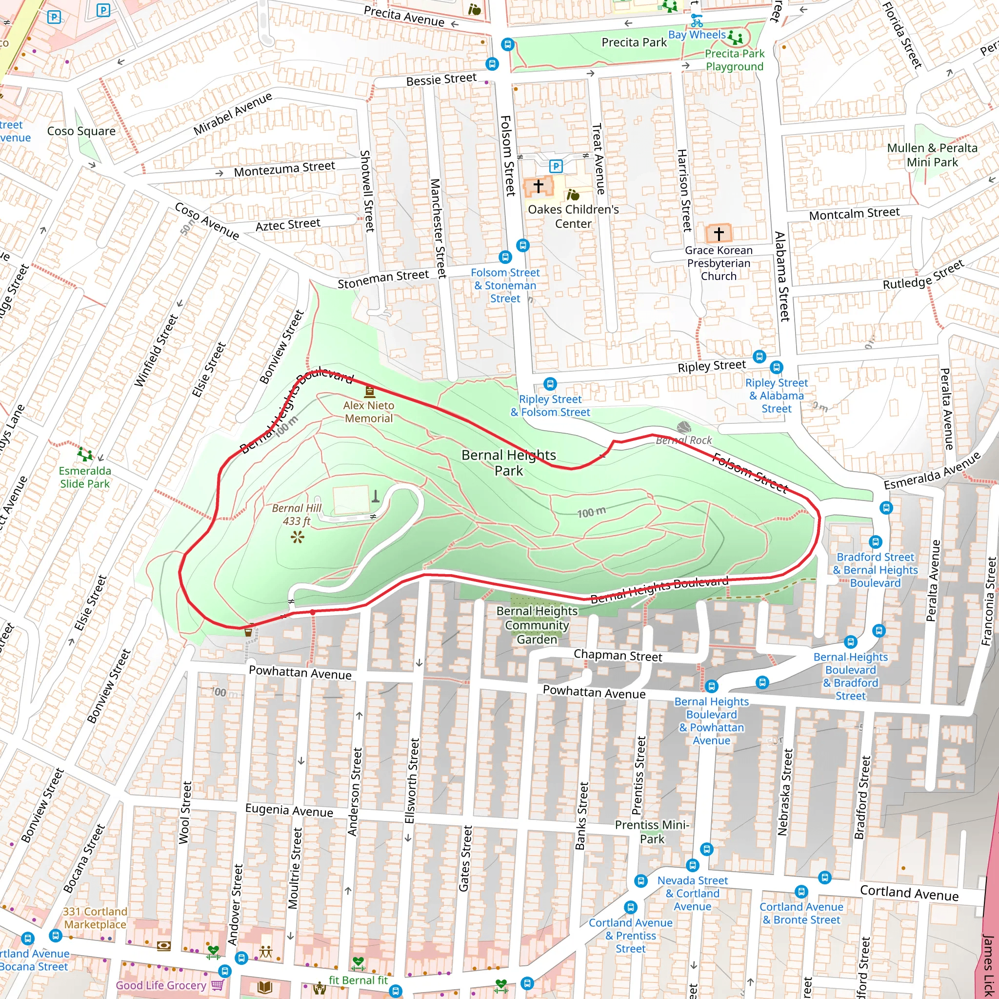 Bernal Hill - Bernal Heights Park Loop mobile static map