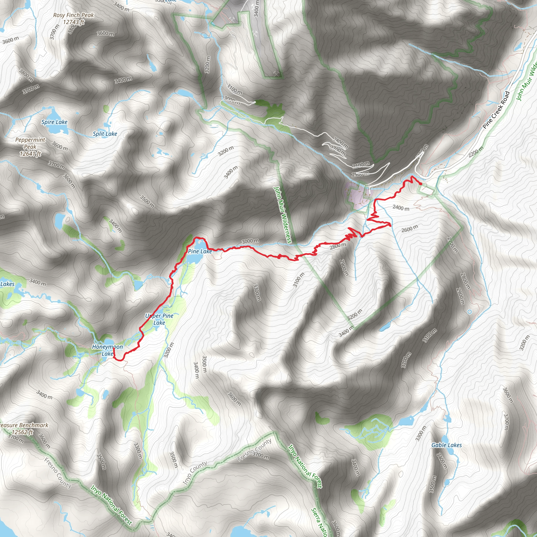 Honeymoon Lake via Pine Creek Pass Trail mobile static map