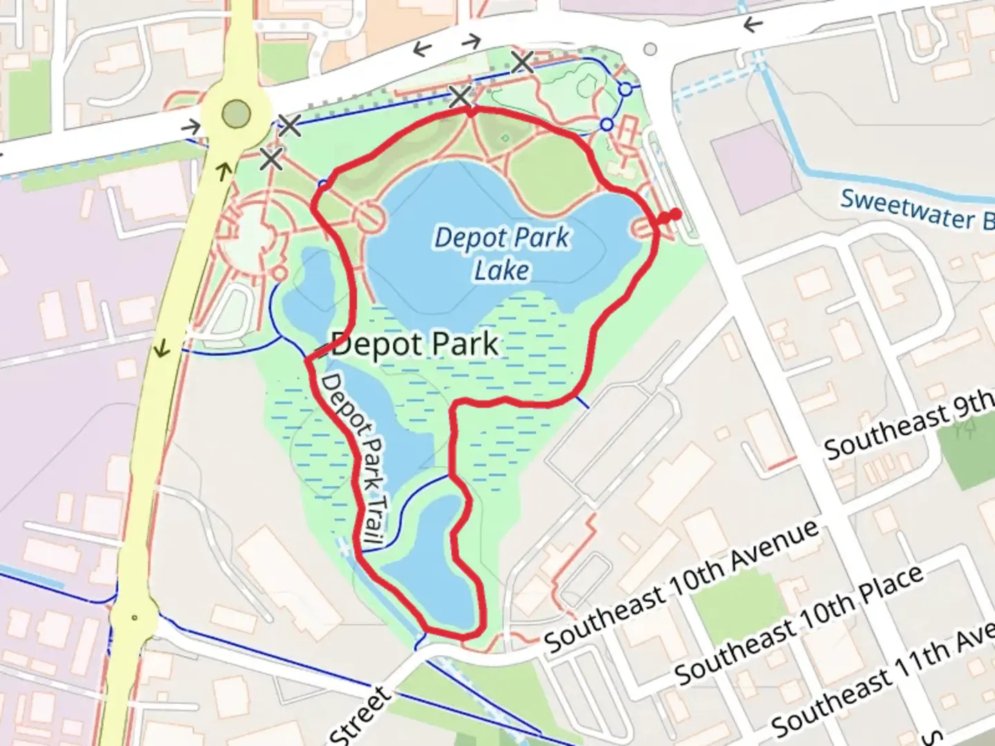 An image depicting the trail Depot Park Lake Loop and its surrounding area.