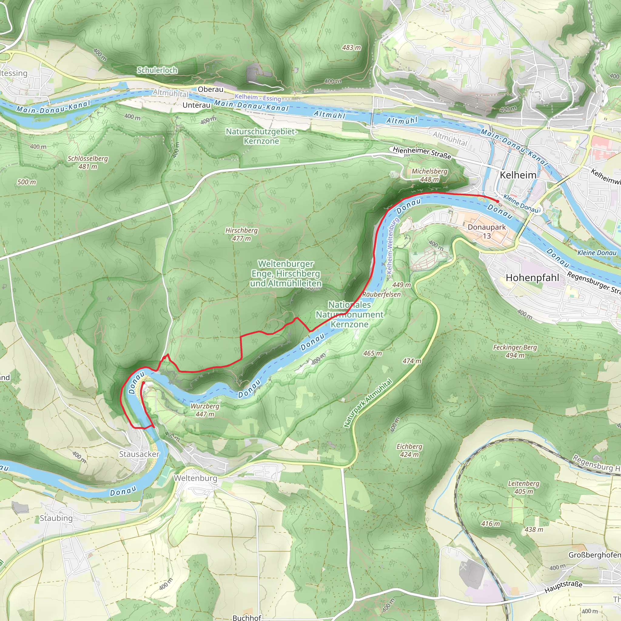 Kelheim to Kloster Weltenburg Walk via River Donau mobile static map