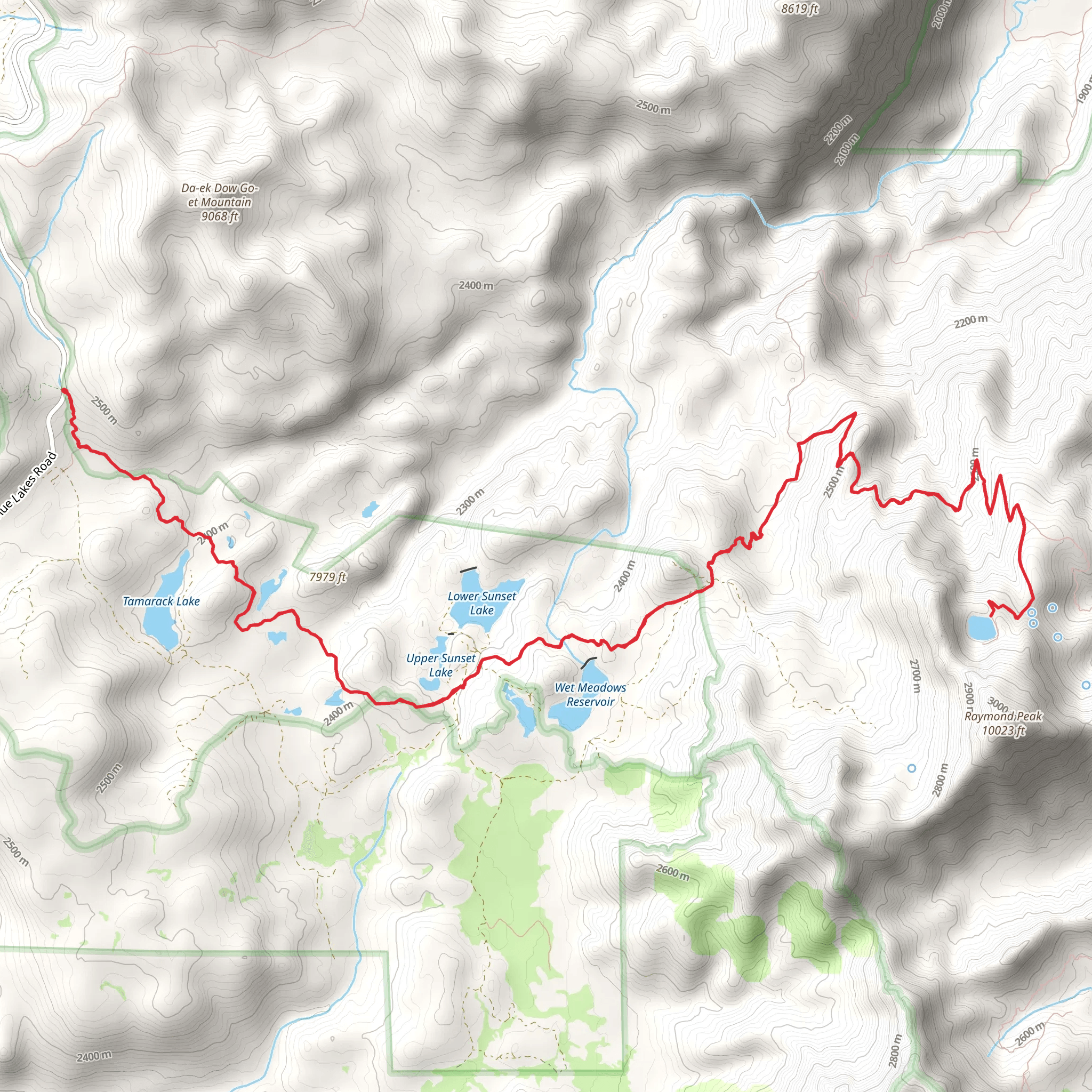 Raymond Lake via Wet Meadows Trail mobile static map