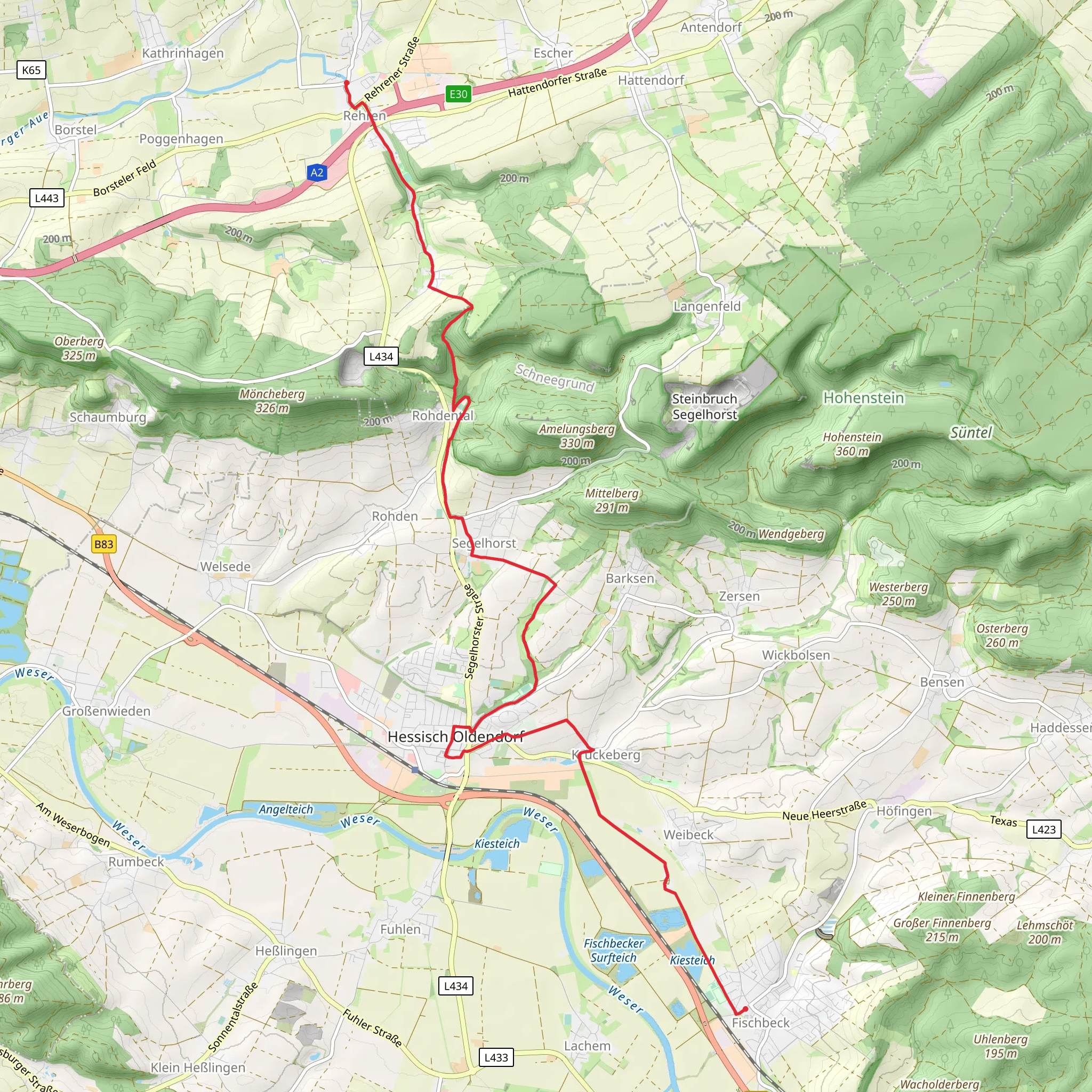 Rehren to Fischbeck Walk mobile static map