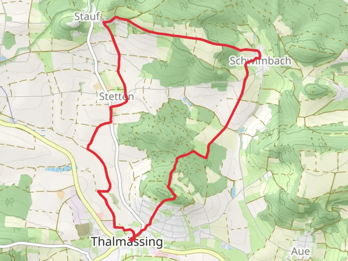 An image depicting the trail Thalmaessing 1 Loop and its surrounding area.