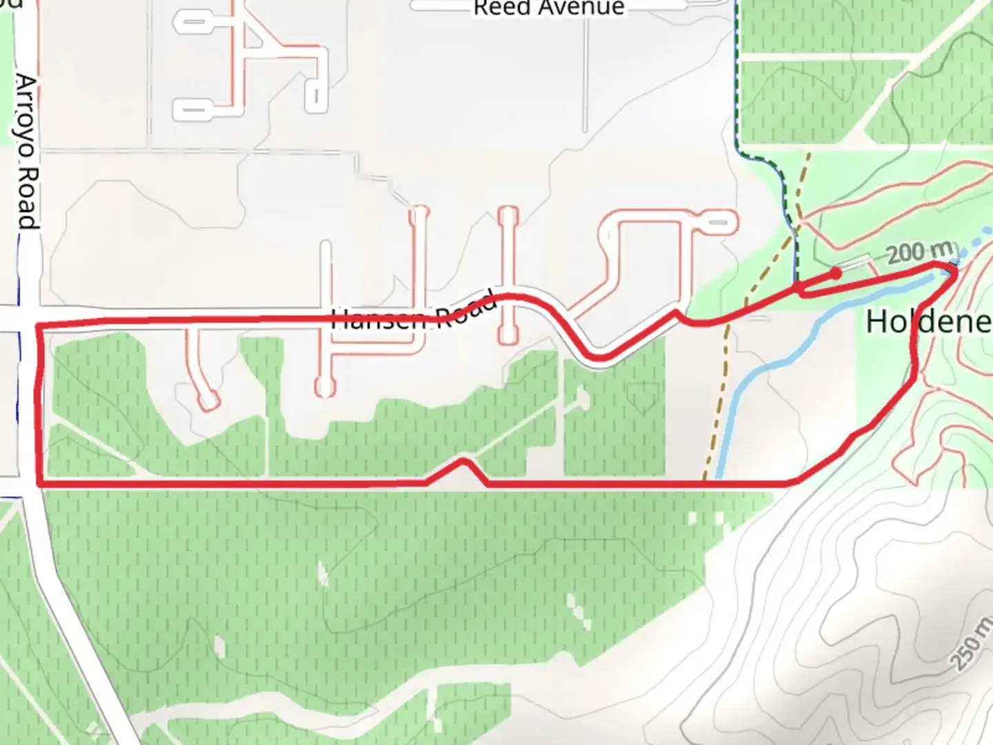An image depicting the trail Holdener Park Loop and its surrounding area.