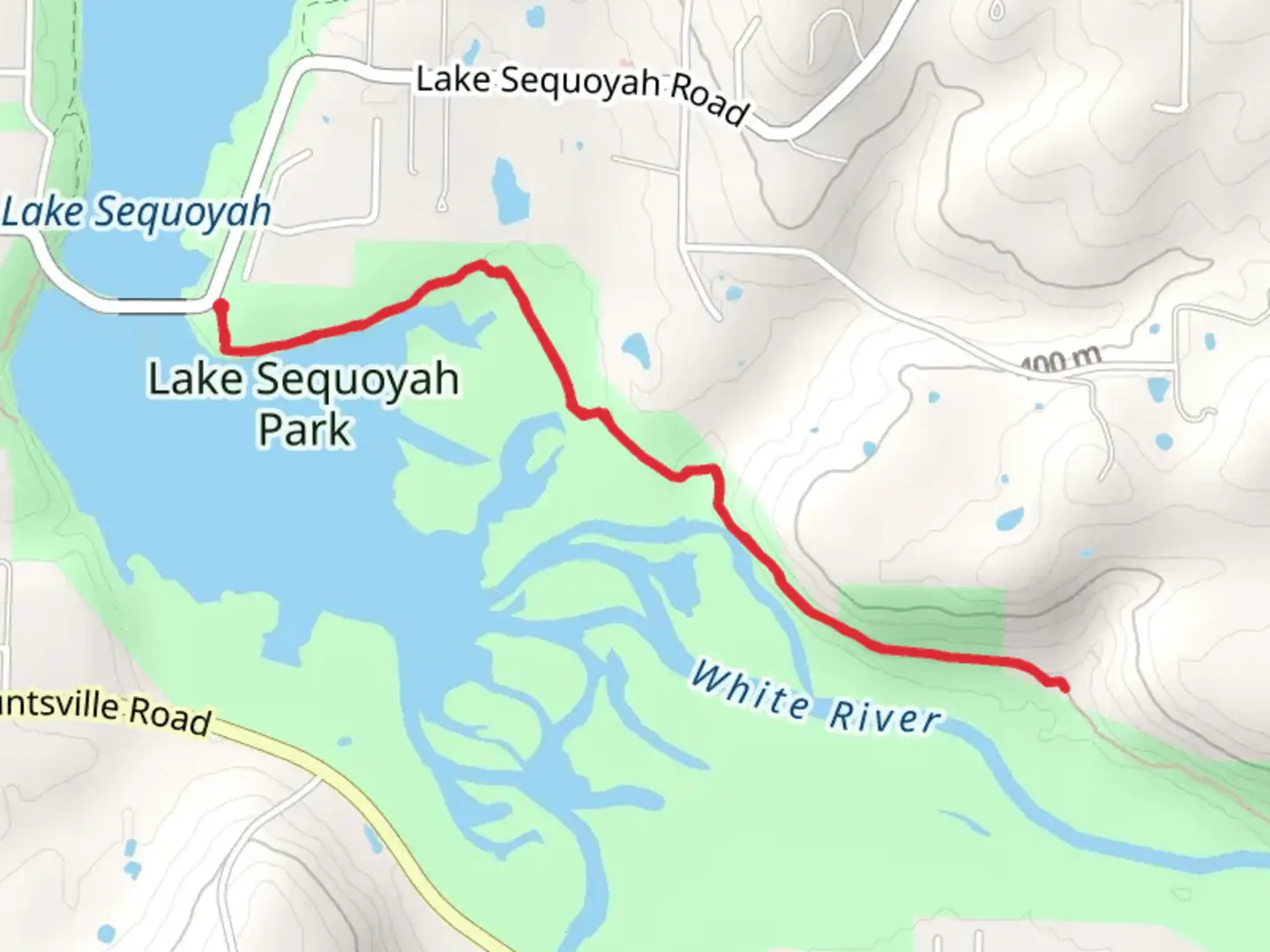 An image depicting the trail Lake Sequoyah and its surrounding area.