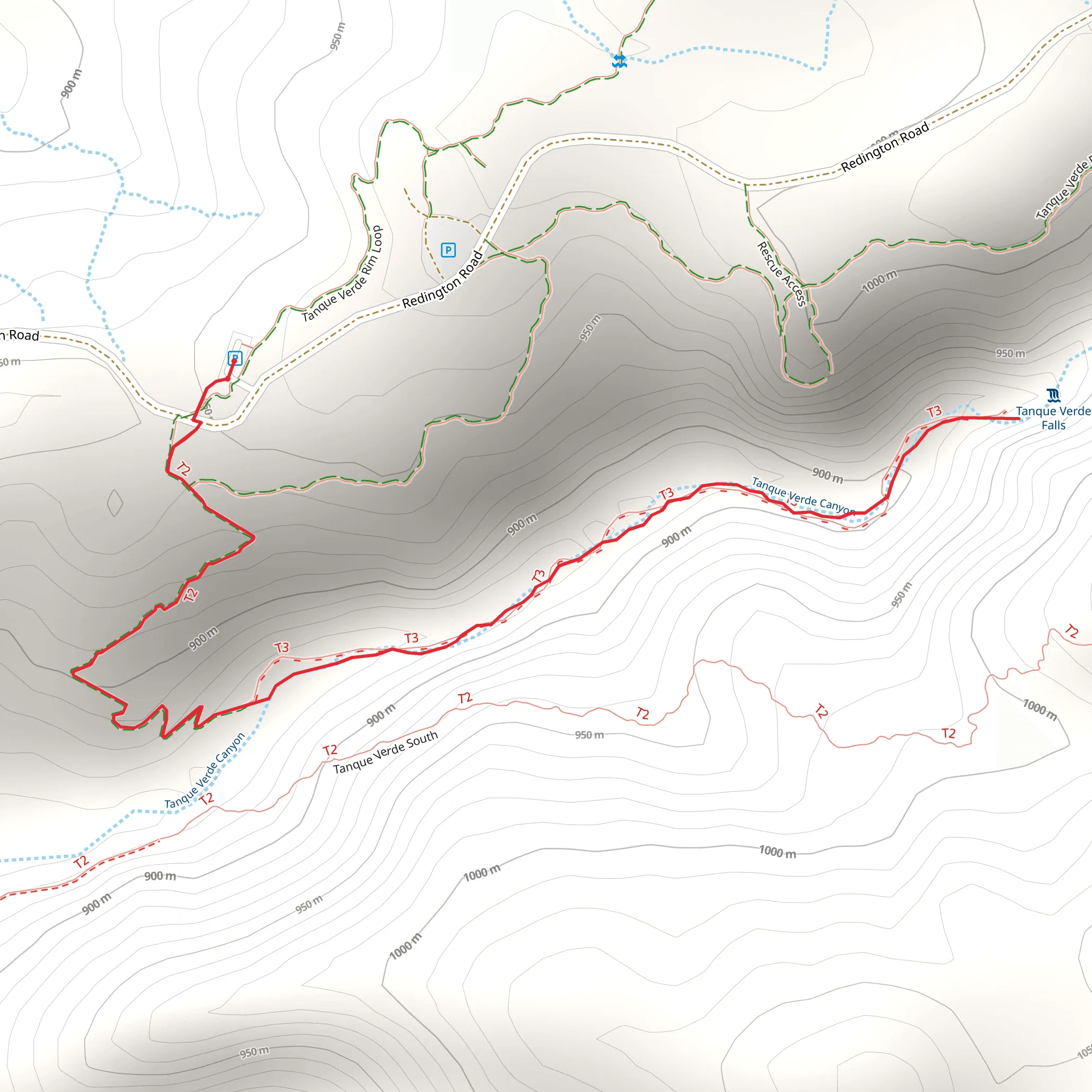 Tanque Verde Falls Trail mobile static map