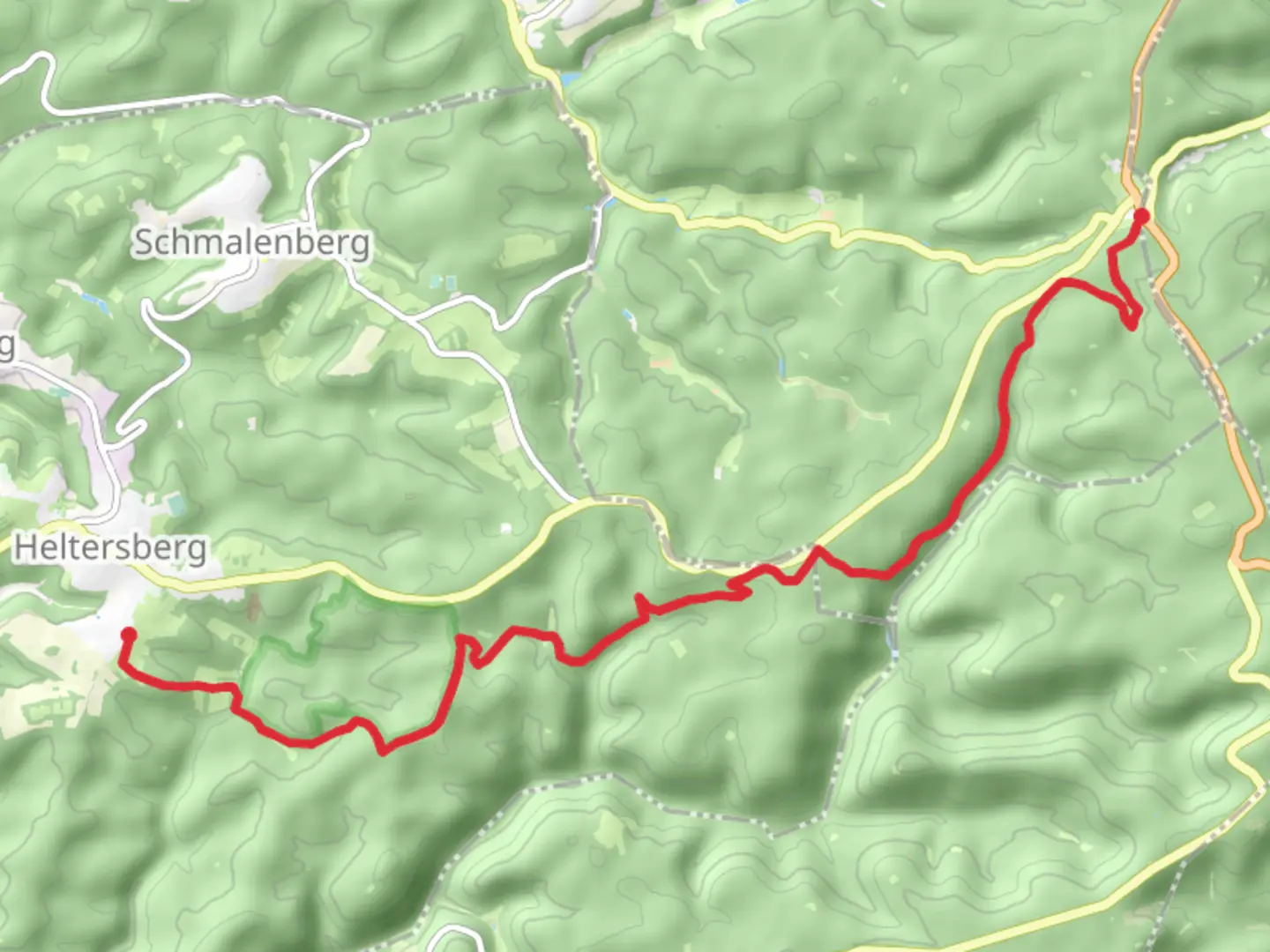 An image depicting the trail Johanniskreuz to Heltersberg via Pfaelzer Waldpfad and its surrounding area.
