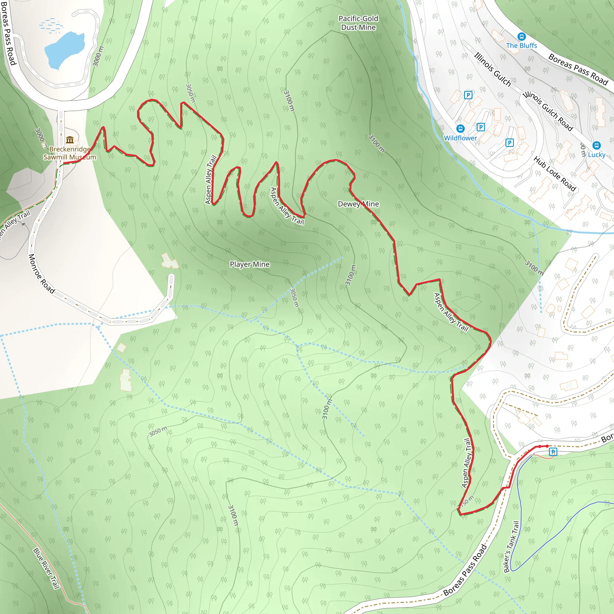 Aspen Alley Trail from Boreas Pass Road mobile static map