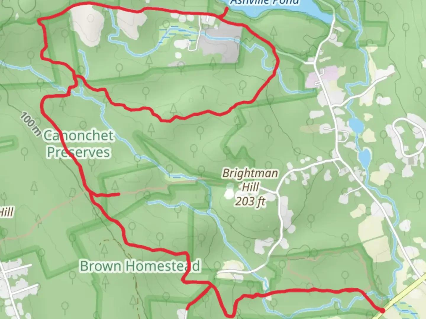 An image depicting the trail Ashville Pond Yellow Loop and its surrounding area.