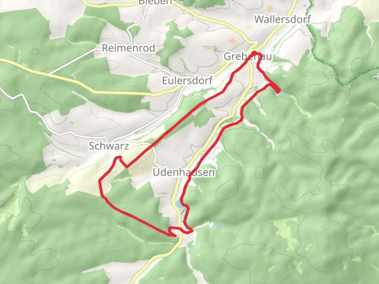 An image depicting the trail Grebenau and Udenhausen Loop and its surrounding area.