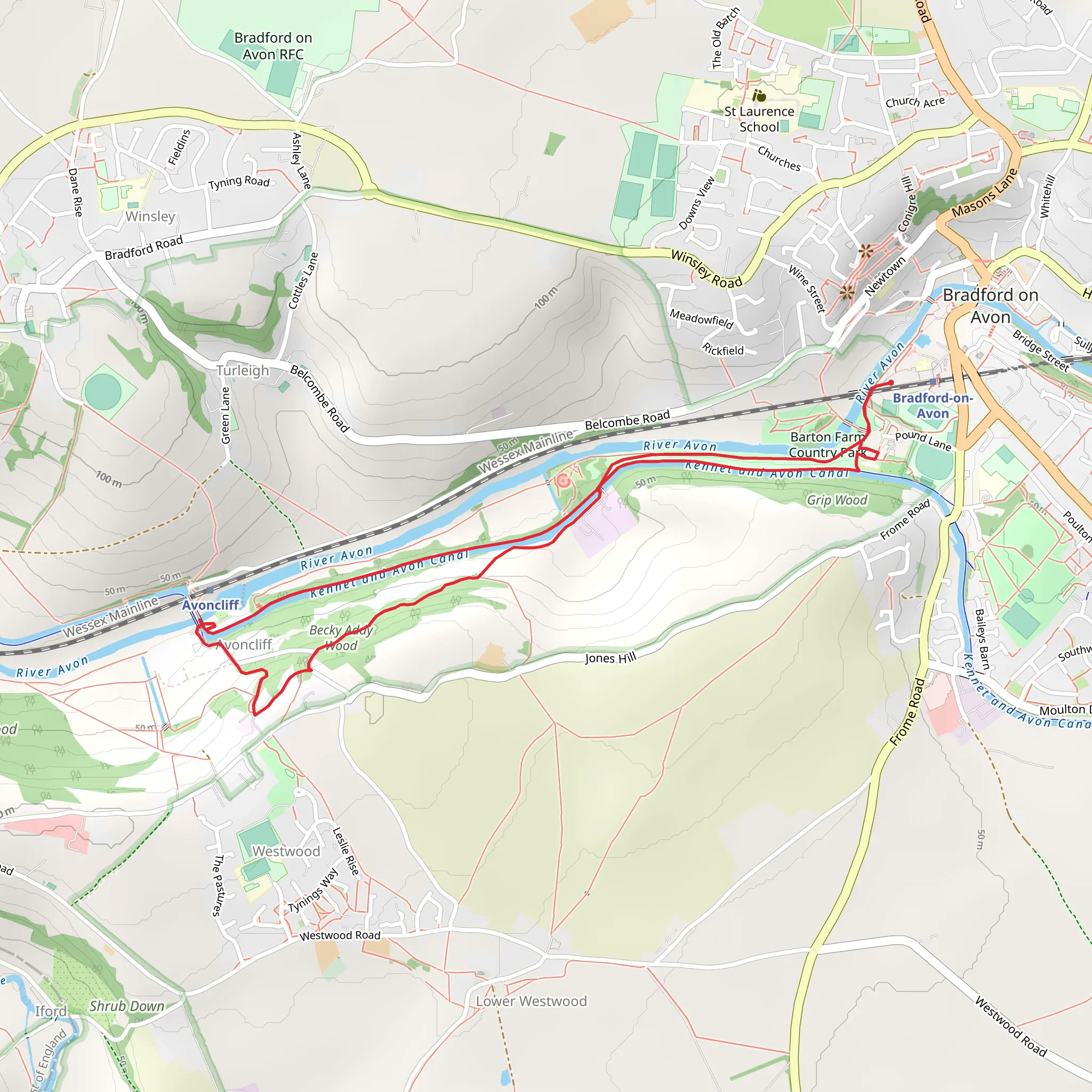 Becky Addy Wood and Kennet and Avon Canal mobile static map