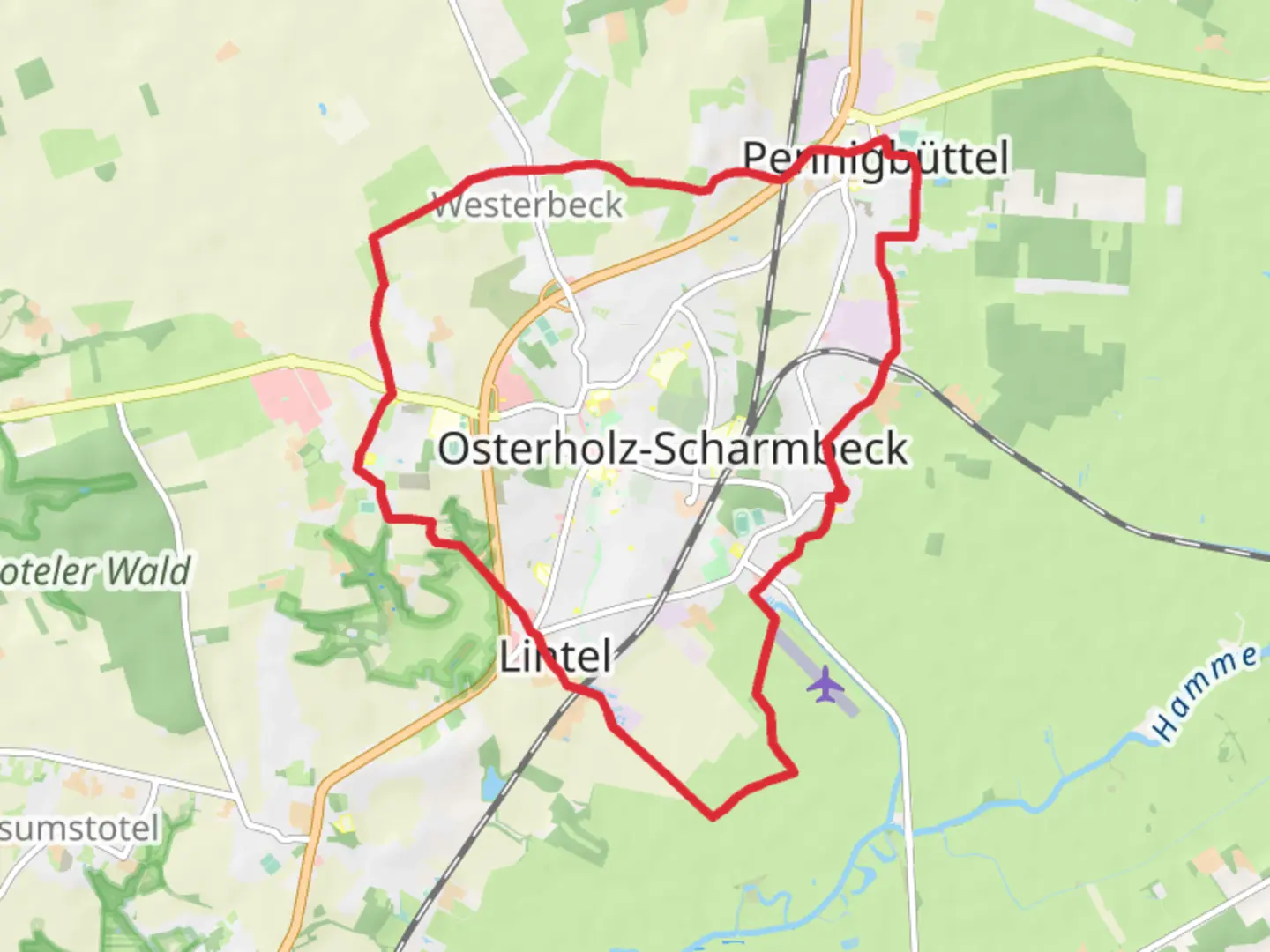 An image depicting the trail Osterholz Scharmbeck Loop and its surrounding area.