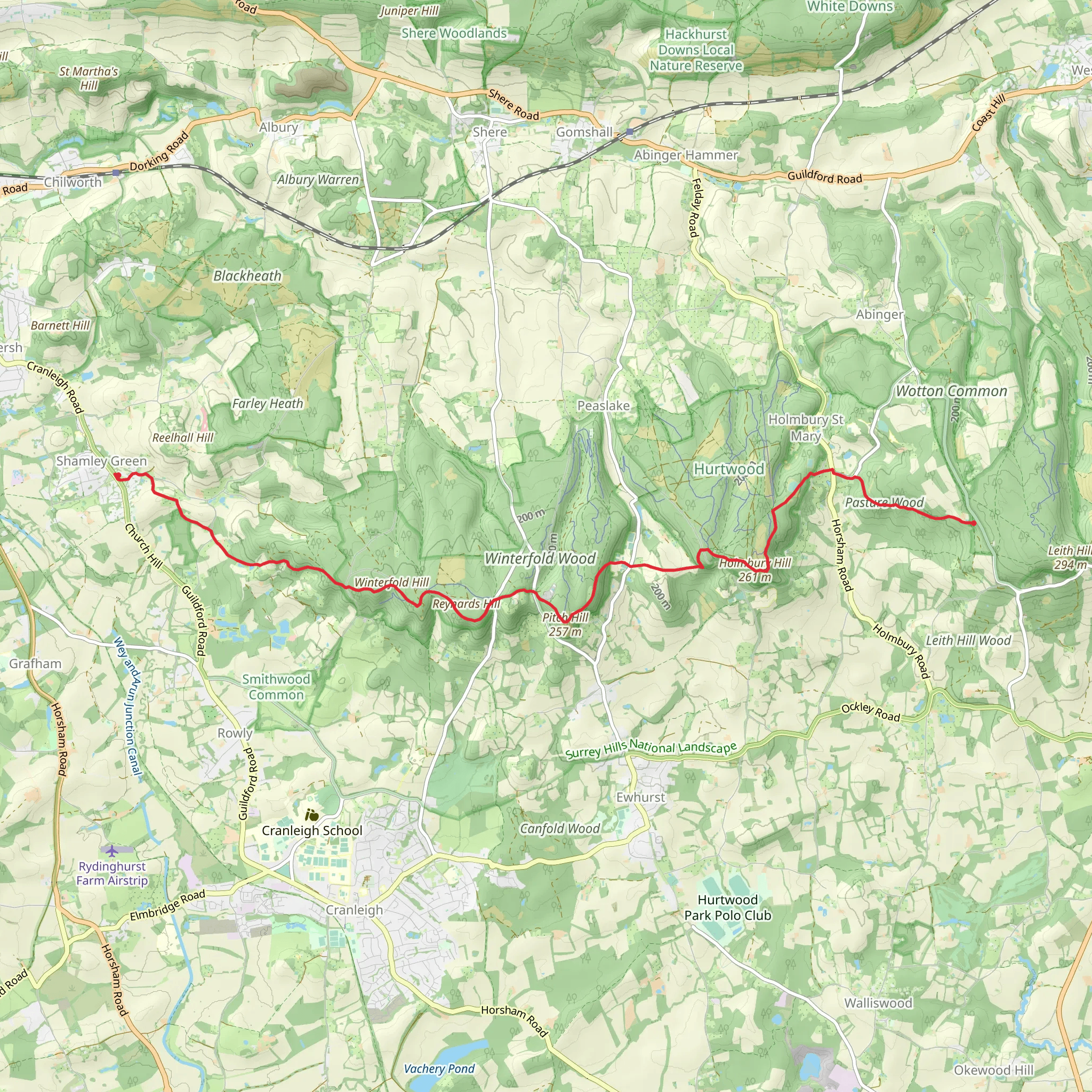 Shamley Green to Pasture Wood Walk mobile static map