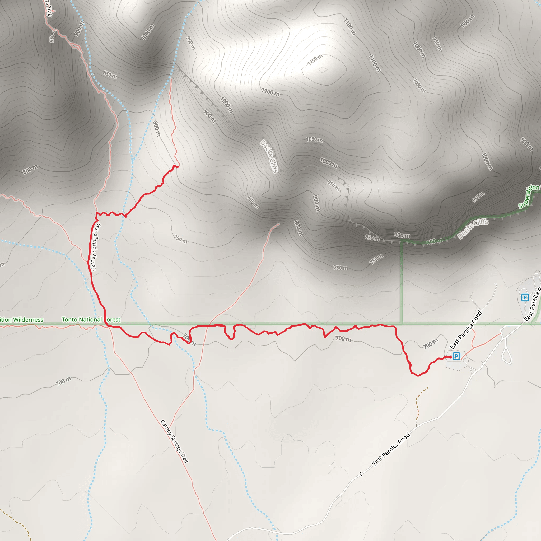 Lost Goldmine Trail and Carney Springs Trail mobile static map