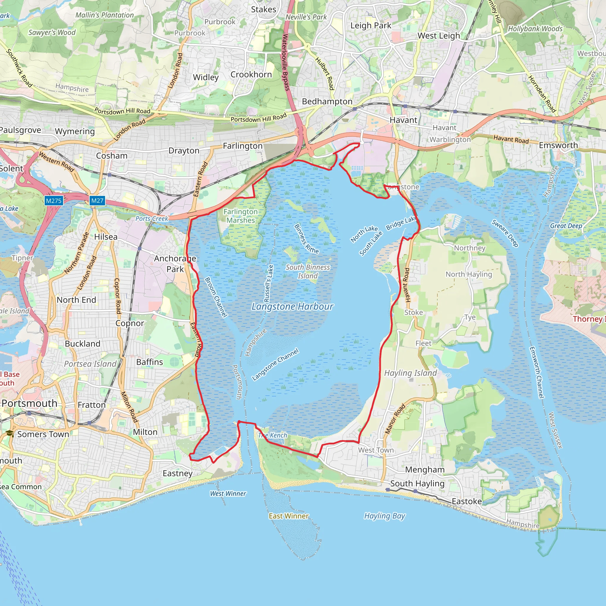 Langstone Harbour Loop Walk mobile static map
