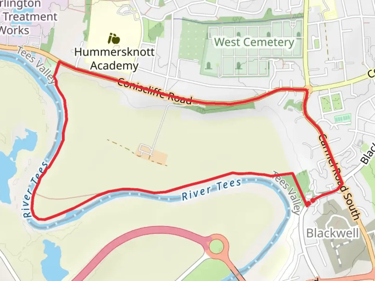 An image depicting the trail River Tees and Baydale Wood Loop and its surrounding area.