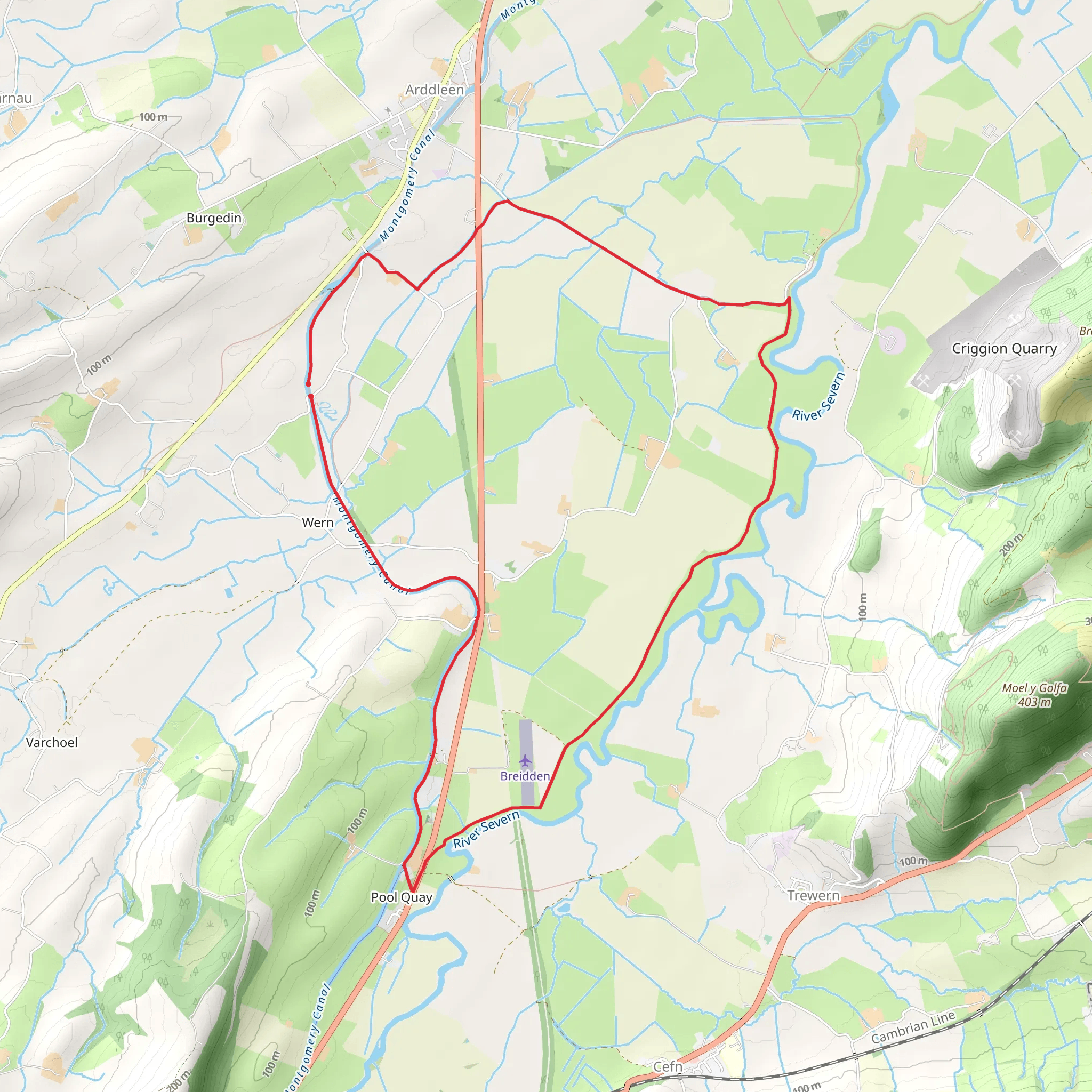 Montgomery Canal and River Severn near Welshpool mobile static map