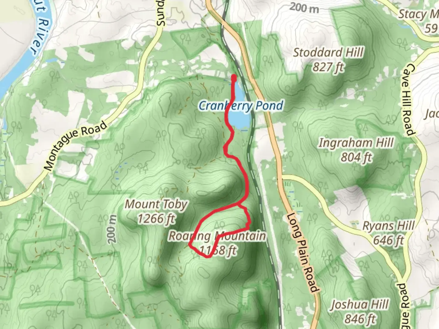 An image depicting the trail Roaring Mountain Loop via Tower Road and Robert Frost Trail - Orange and its surrounding area.