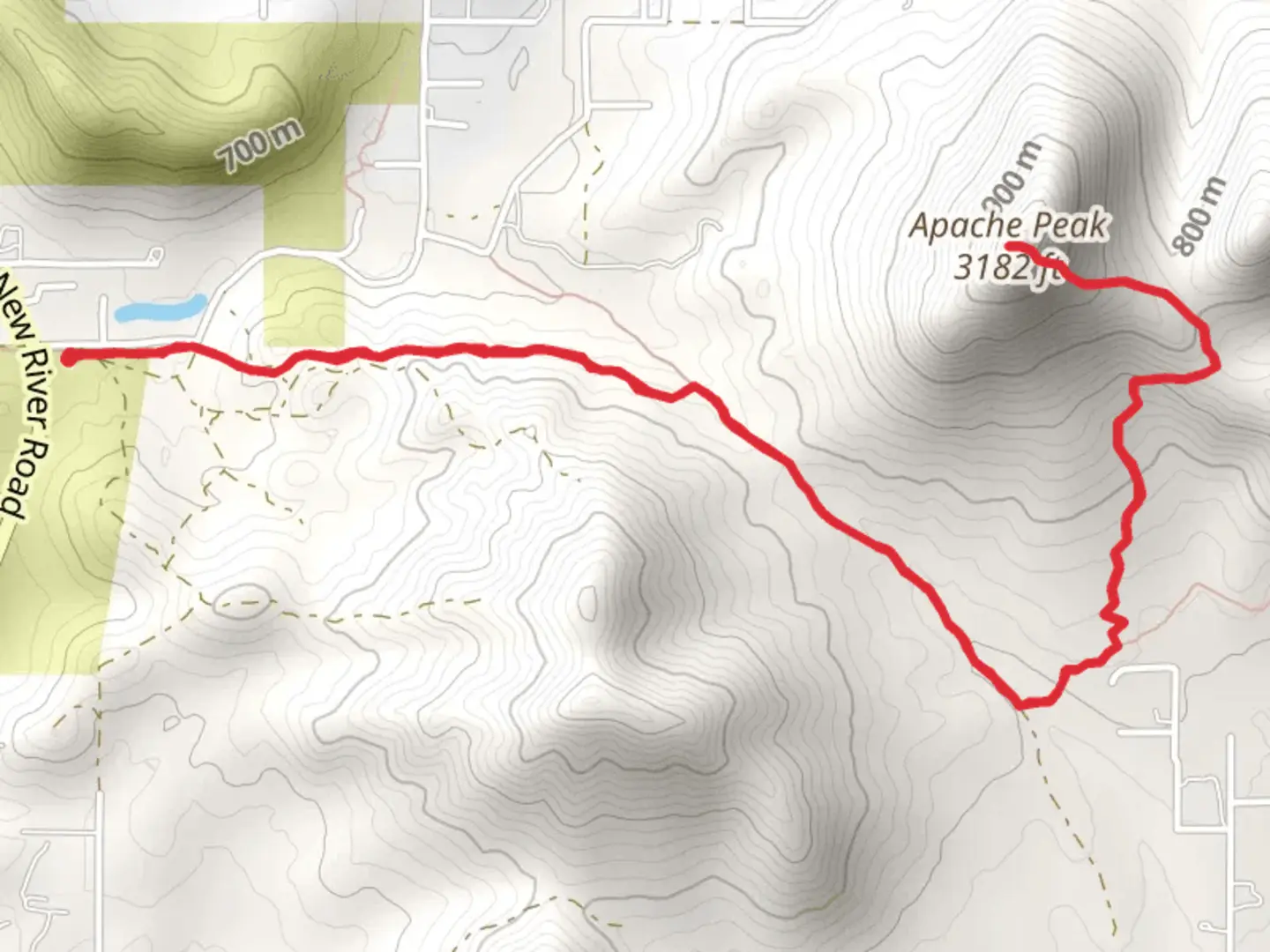 An image depicting the trail Apache Peak via Maricopa Trail and its surrounding area.