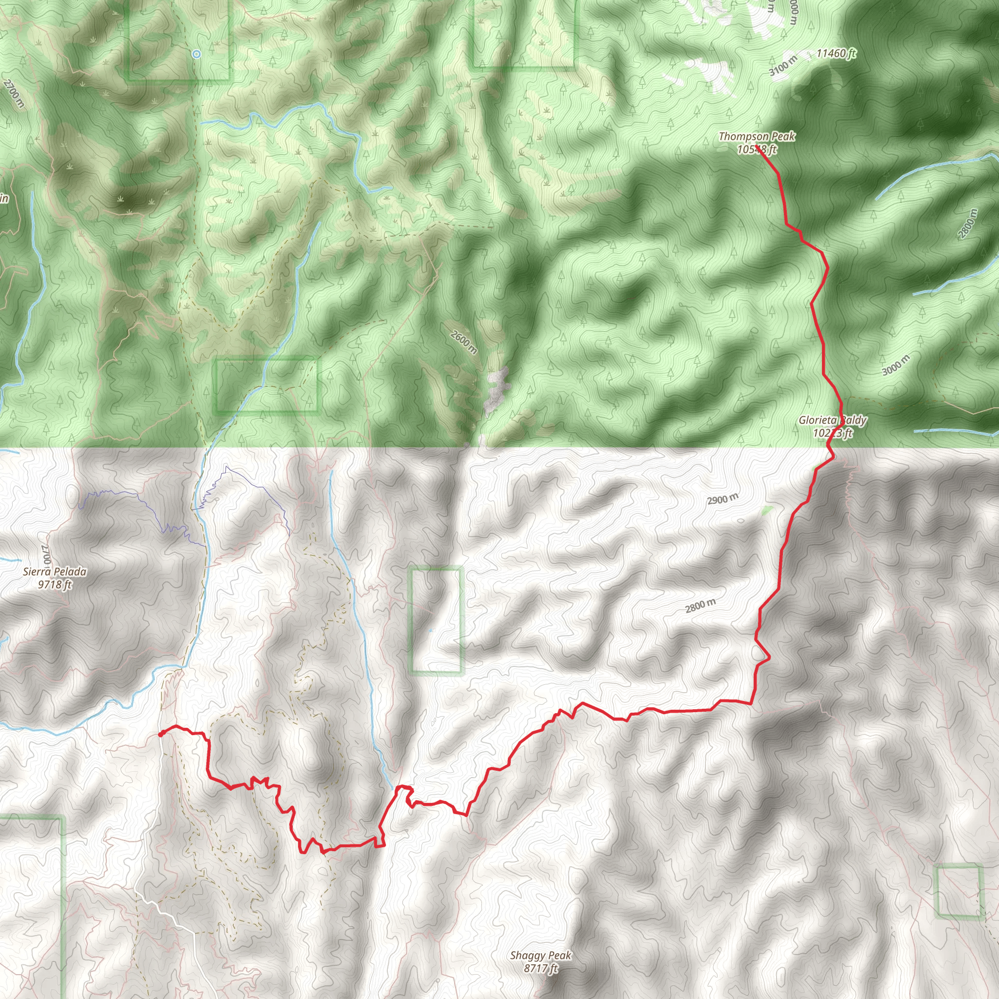 Thompson Peak and Glorieta Baldy via Baldy Trail mobile static map