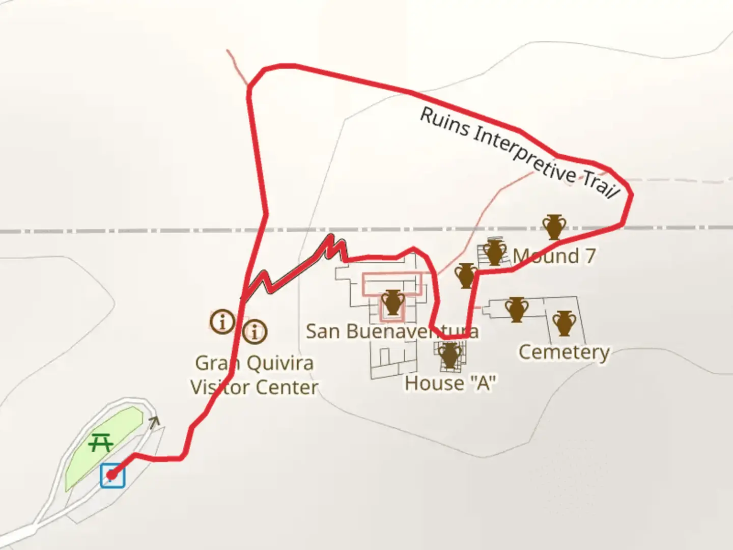 An image depicting the trail Ruins Interpretive Loop Trail and its surrounding area.