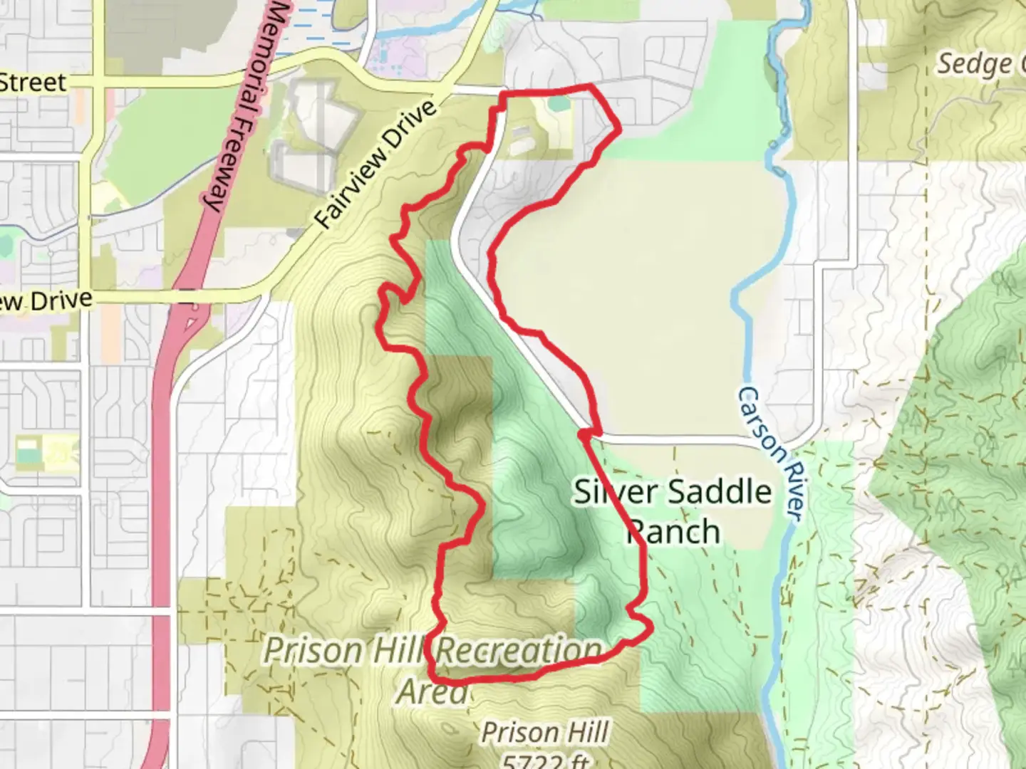An image depicting the trail Prison Hill and Mexican Dam Trail Loop and its surrounding area.
