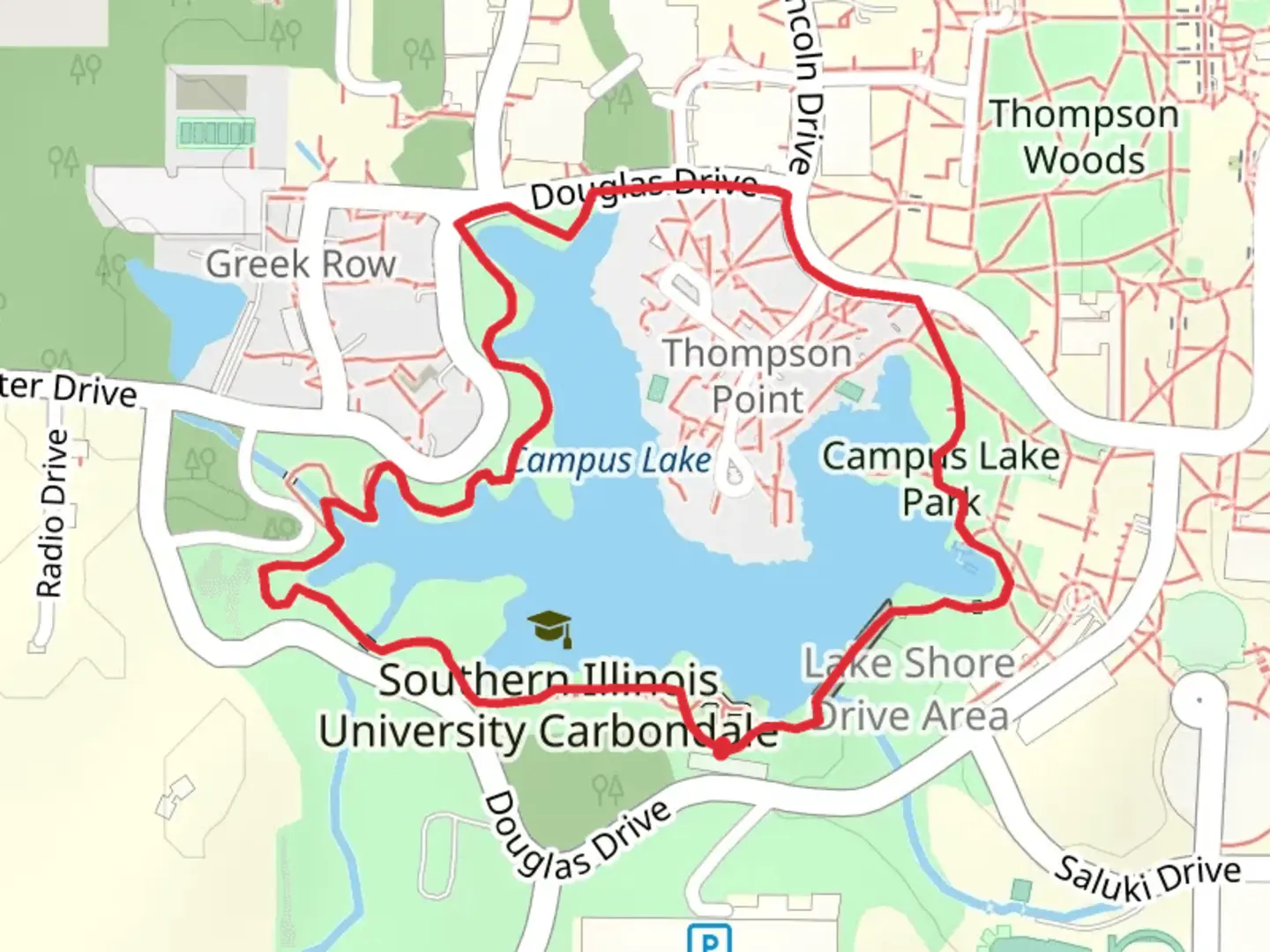 An image depicting the trail Campus Lake Loop Trail and its surrounding area.