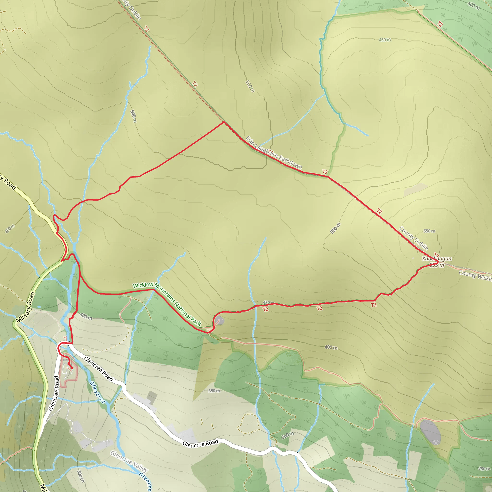 Knocknagun from Glencree mobile static map