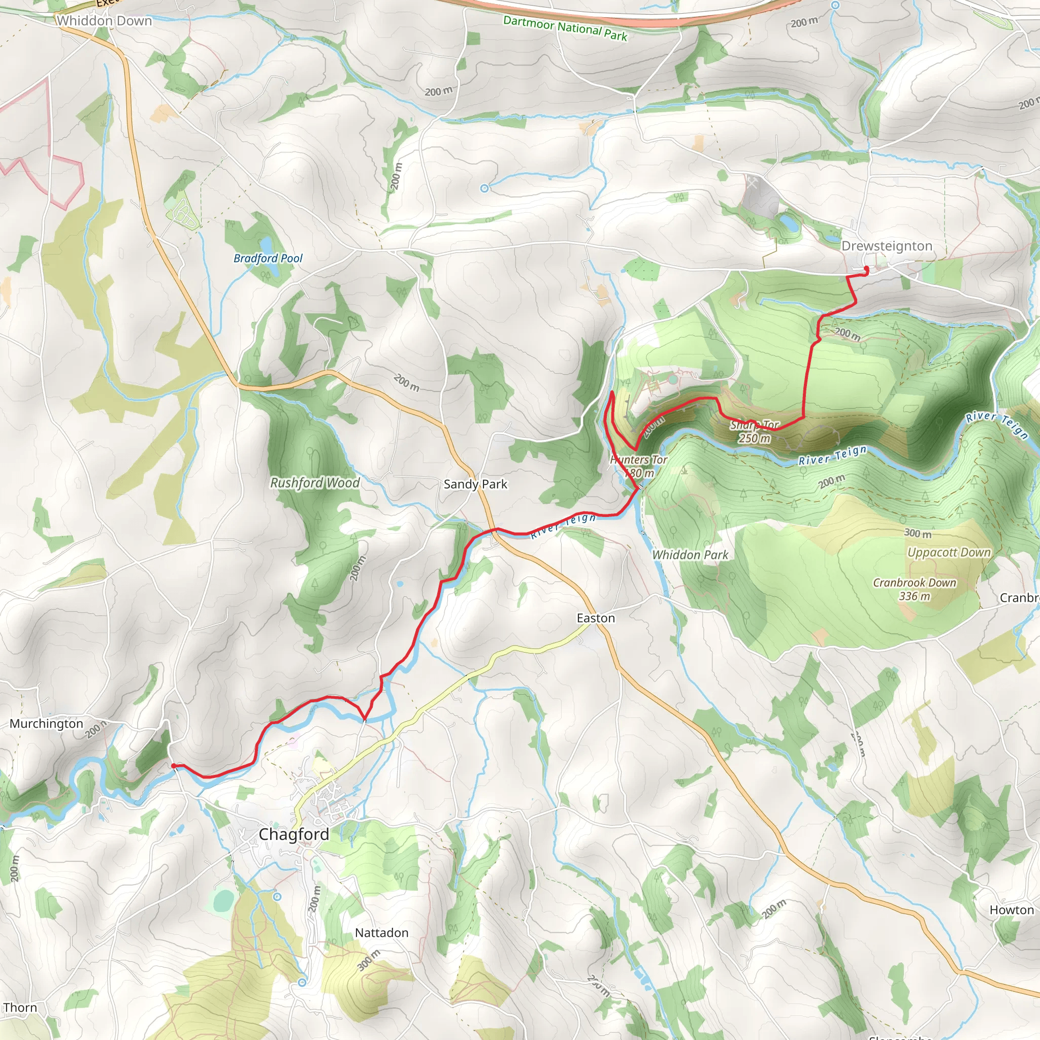 Chagford to Drewsteignton Walk mobile static map