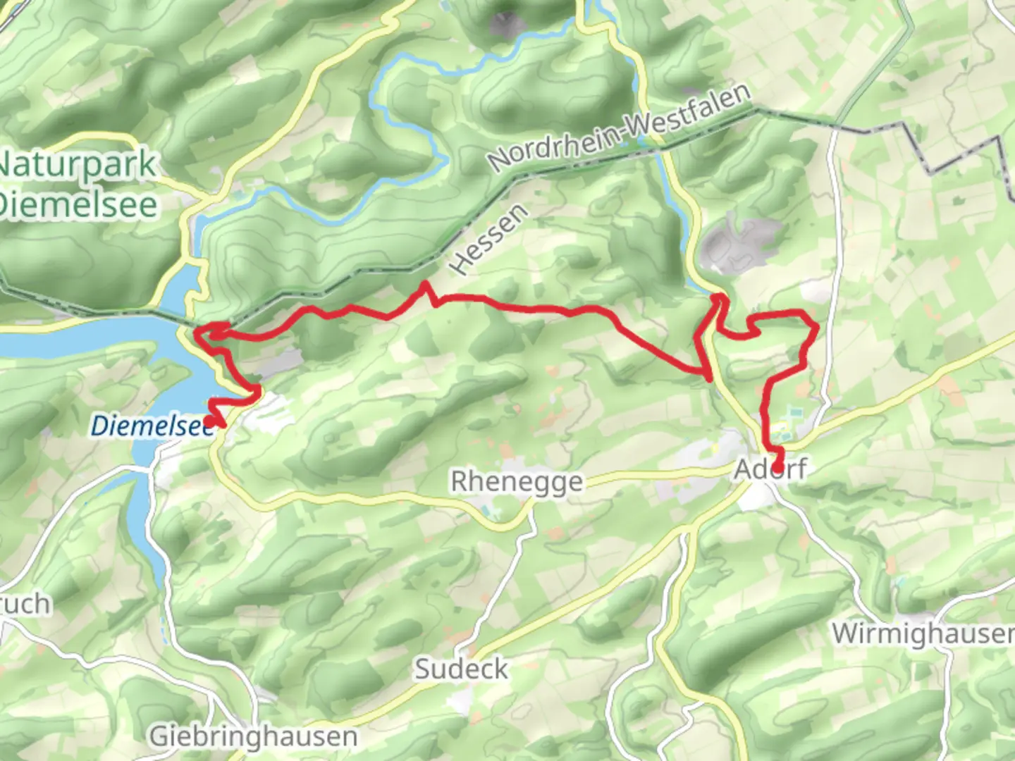 An image depicting the trail Heringhausen to Adorf via Diemelsteig and its surrounding area.