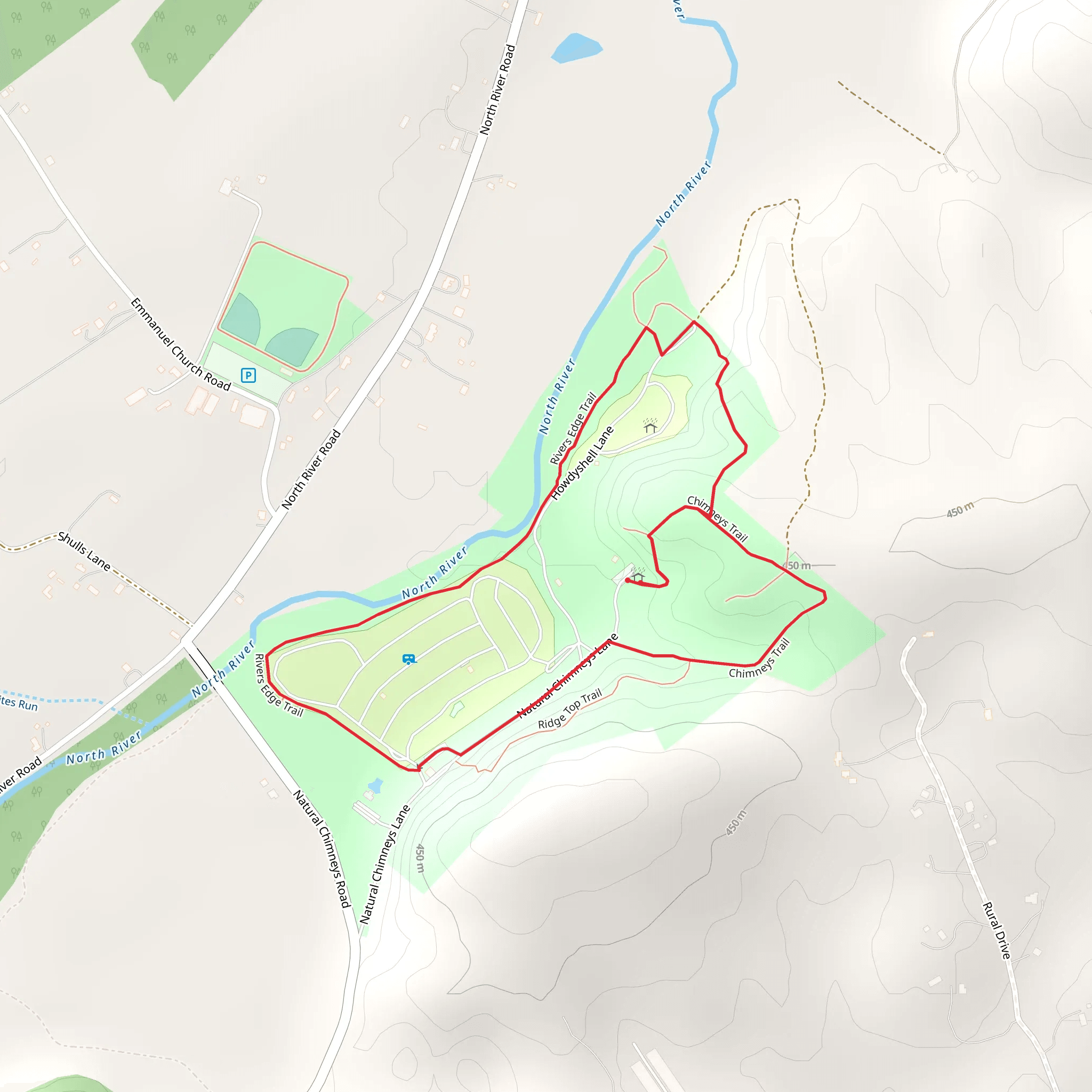 Rivers Edge Trail and Chimneys Overlook Trail Loop mobile static map
