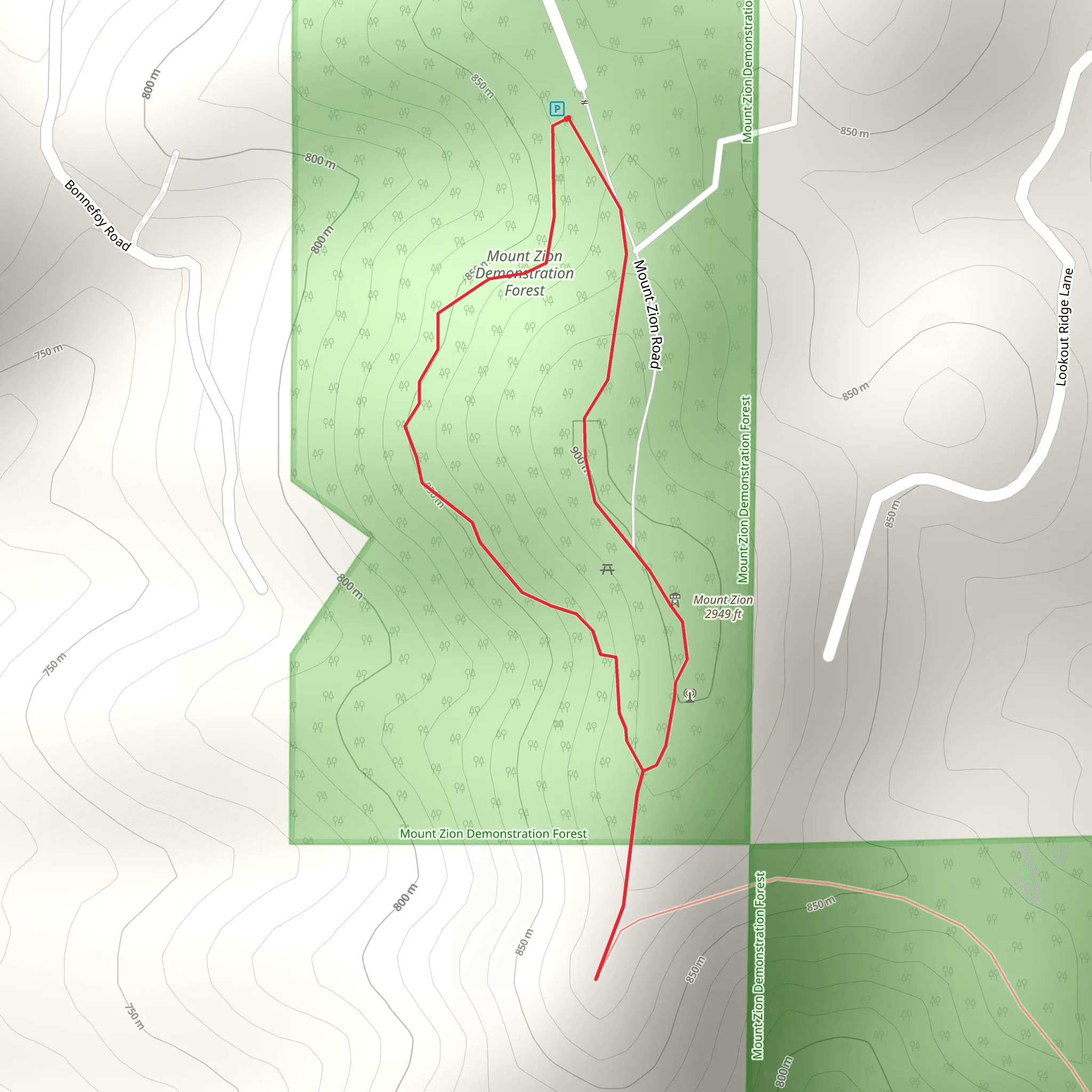 Mount Zion Demonstration Forest Loop mobile static map