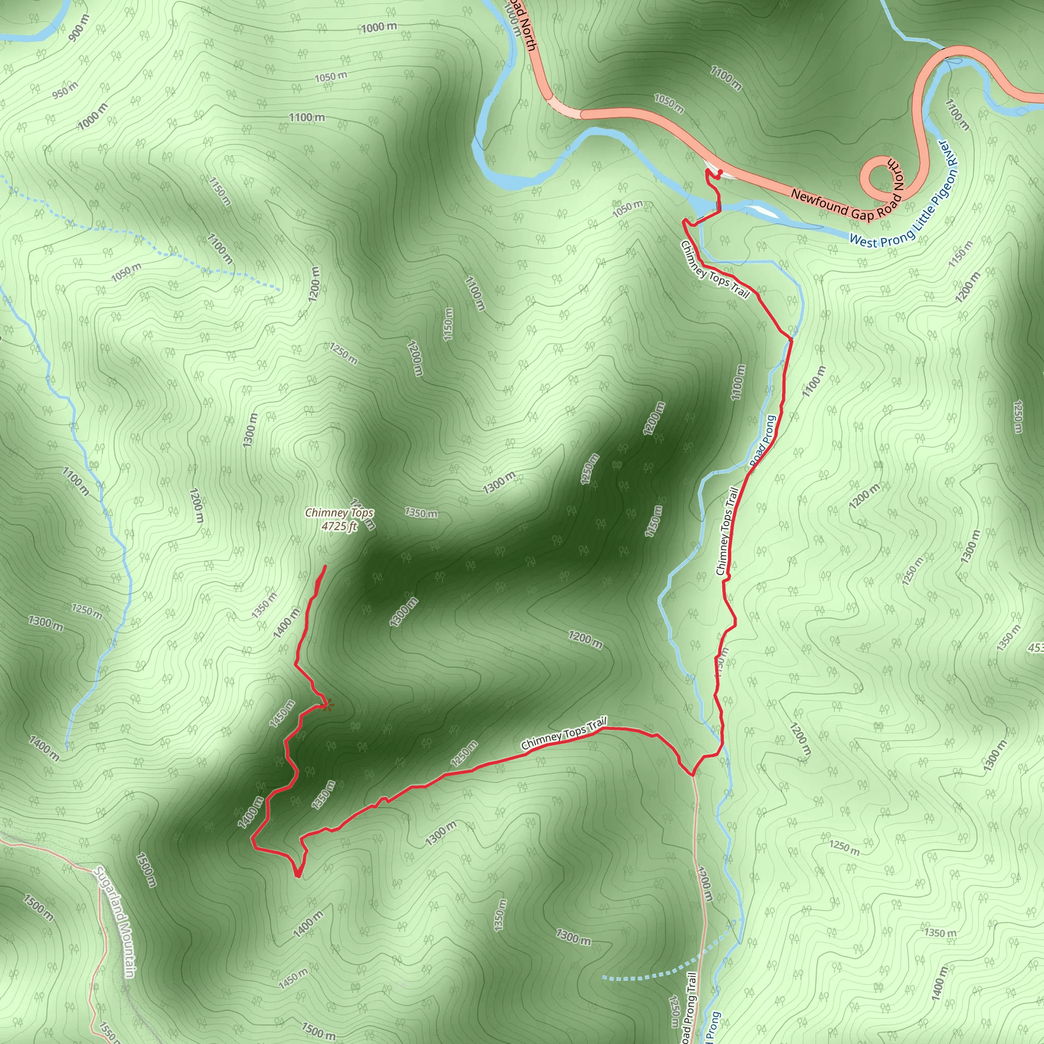 Chimney Tops Trail mobile static map