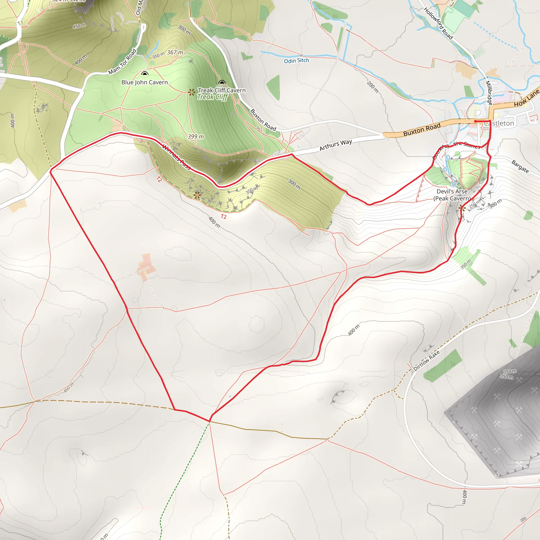 Cave Dale and Winnats Pass from Castleton mobile static map