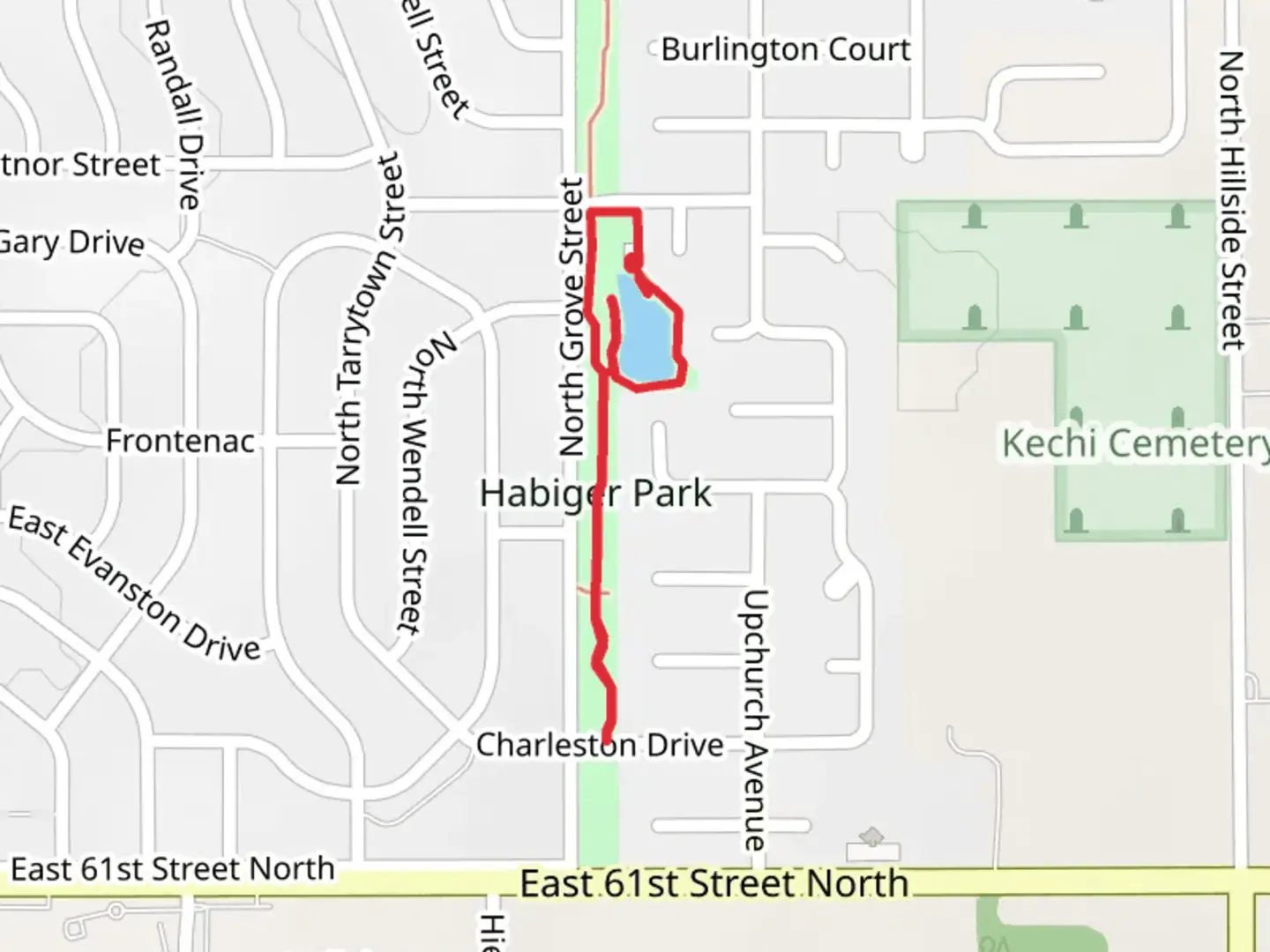 An image depicting the trail Habiger Park Loop and its surrounding area.