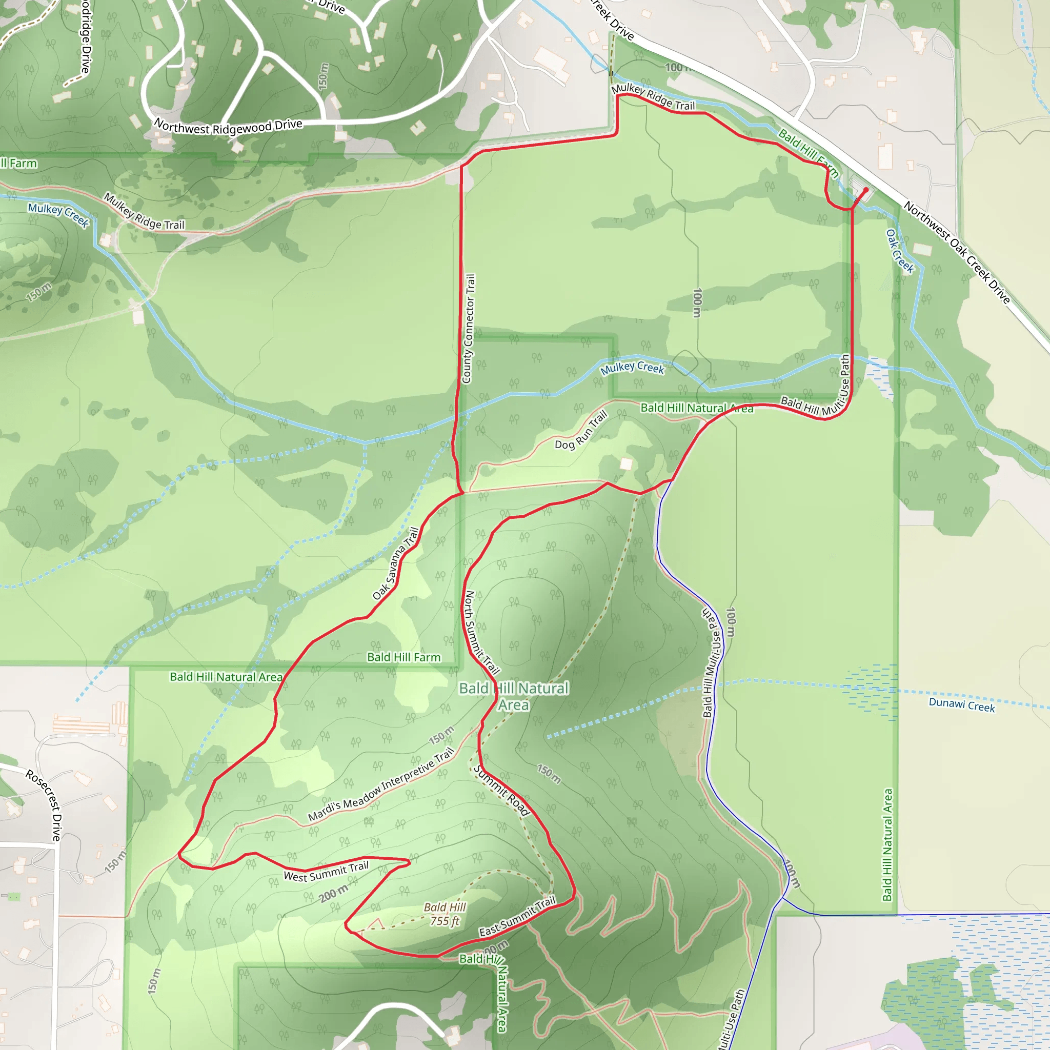 Bald Hill - West and North Summit - County Connector Loop Trail mobile static map