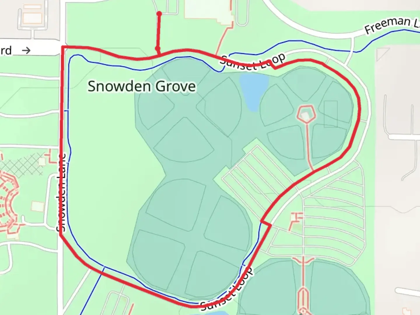 An image depicting the trail Snowden Grove Park Loop and its surrounding area.