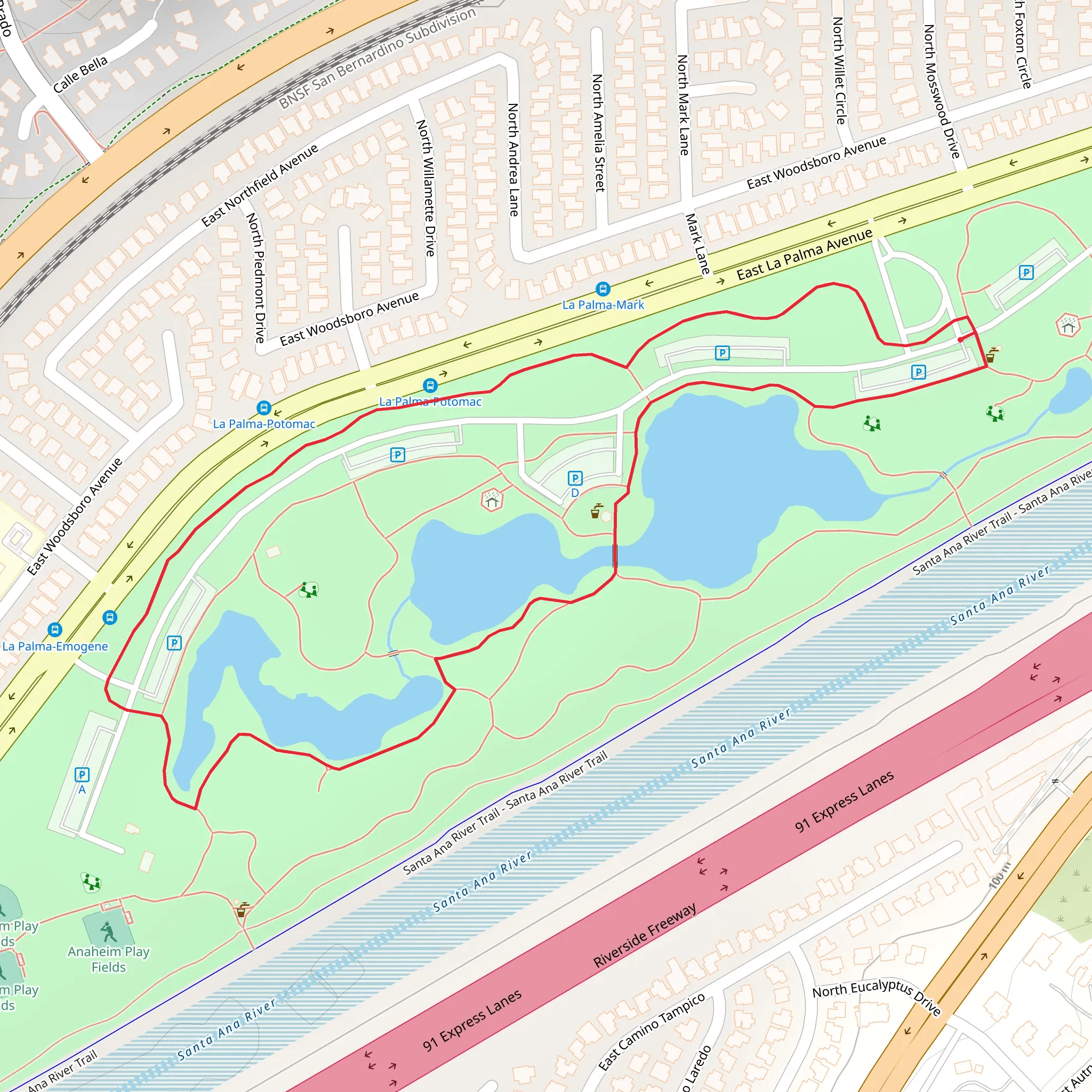 Yorba Regional Park Loop mobile static map