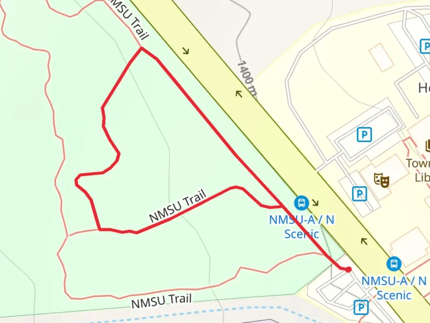 An image depicting the trail NMSU Short Loop Trail and its surrounding area.