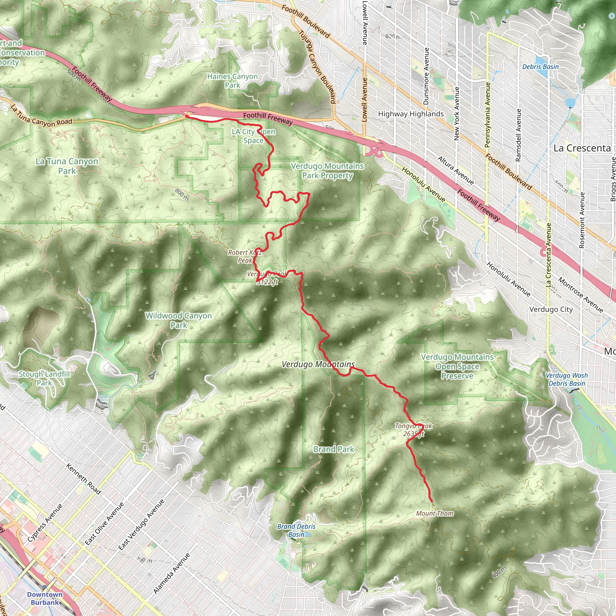 Verdugo and Tongva Peaks mobile static map