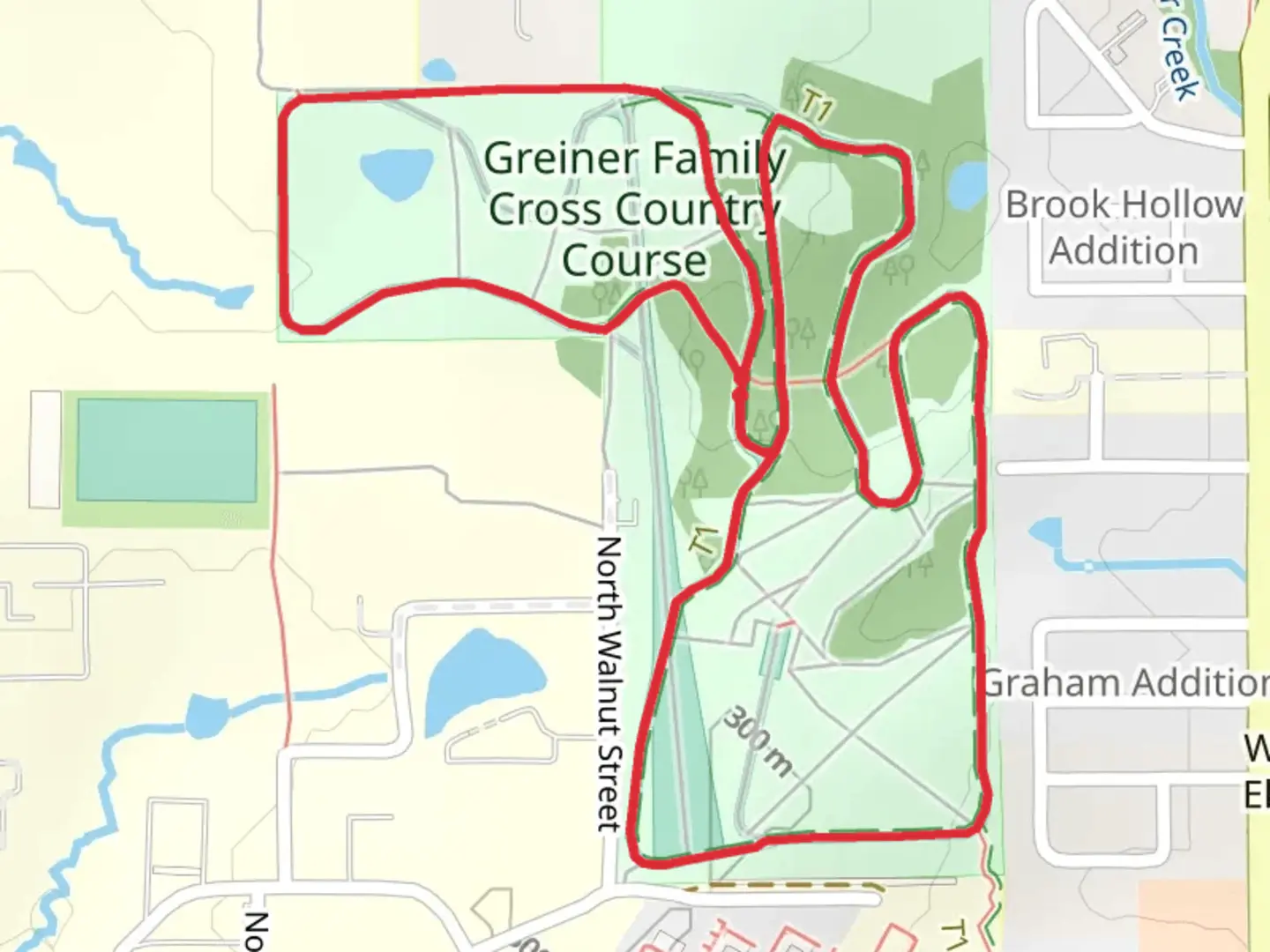 An image depicting the trail OSU Cross Country Course Loop and its surrounding area.