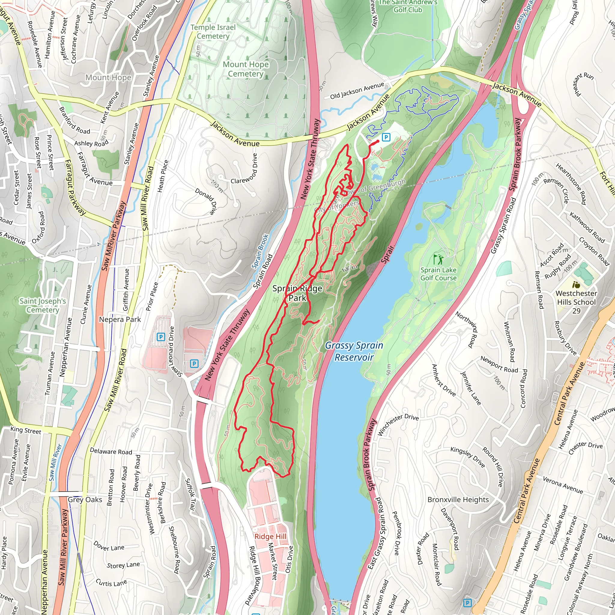 Sprain Ridge Park via Otter Ramble and Thruway Trail mobile static map