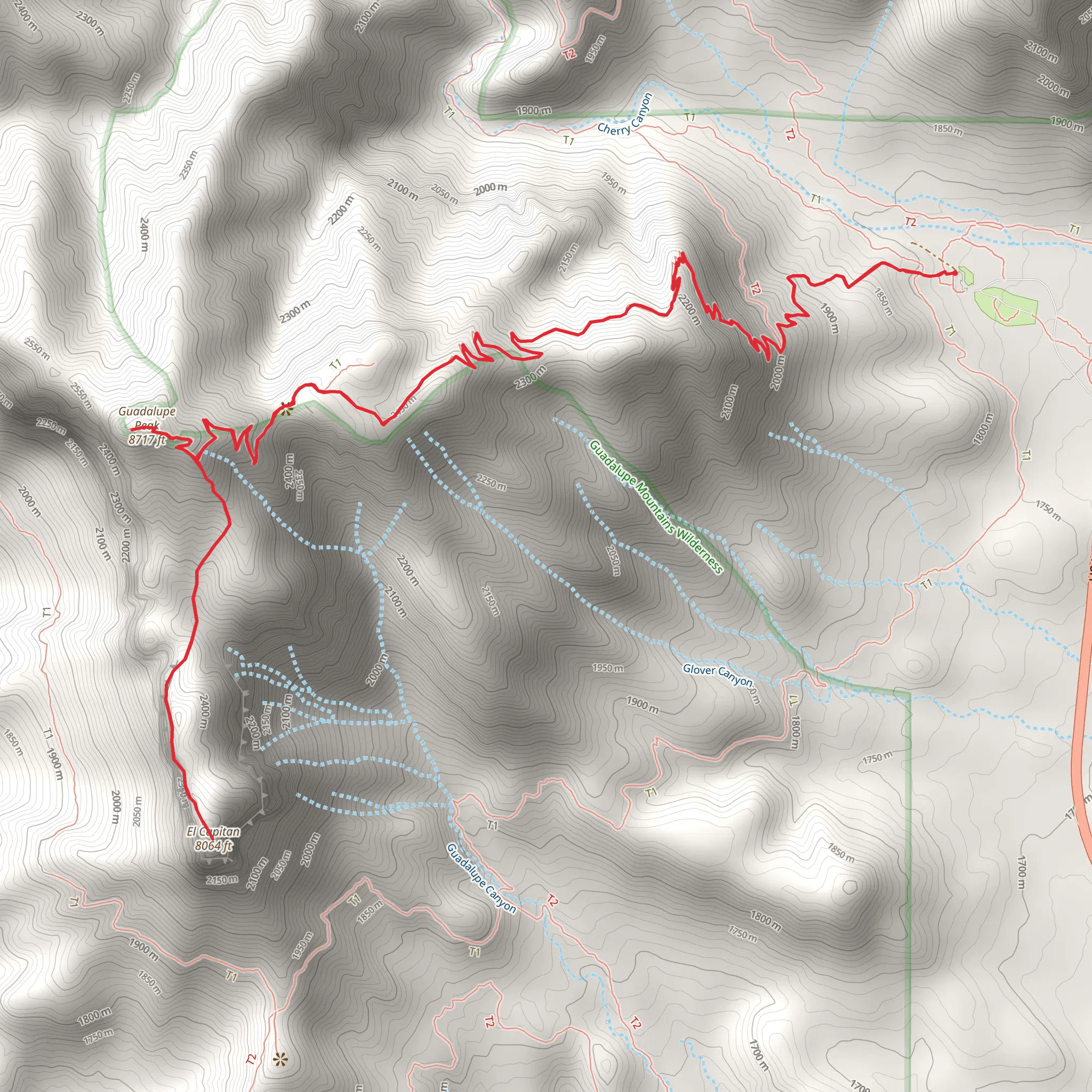 El Capitan and Guadalupe Peak Trail mobile static map
